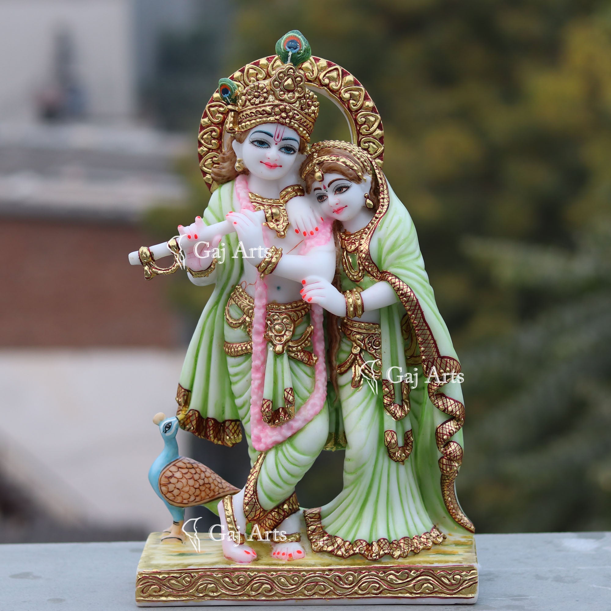 White Marble Ethiopia Radha Krishna Jodi Statue | 15 Inch