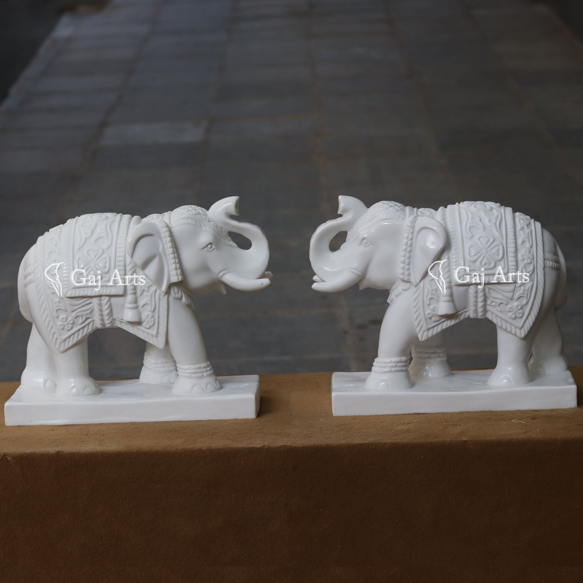 White Marble Elephant Statue | 18 Inch