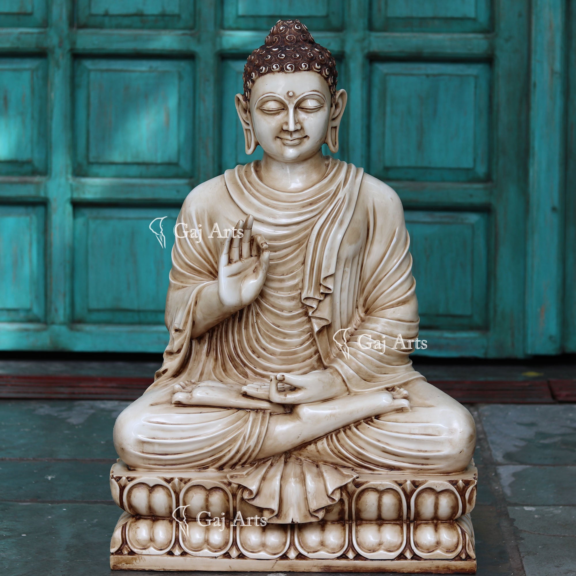 White Marble Buddha Idol | 36 Inch