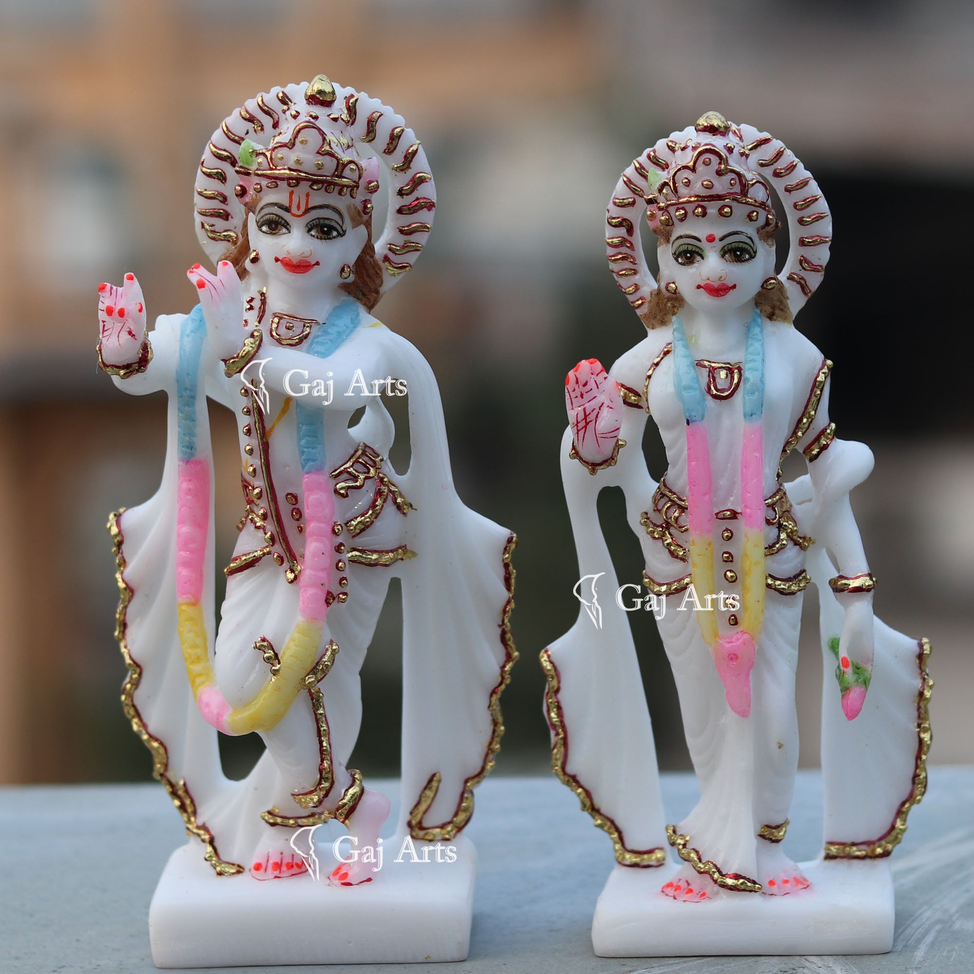 Classic White Marble Radha Krishna Idol | 7 Inch