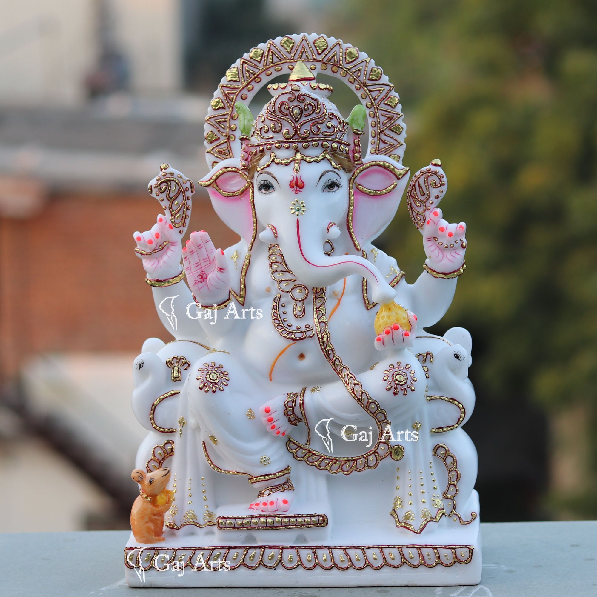White Marble Ethiopia Ganesh Idol | 15 Inch