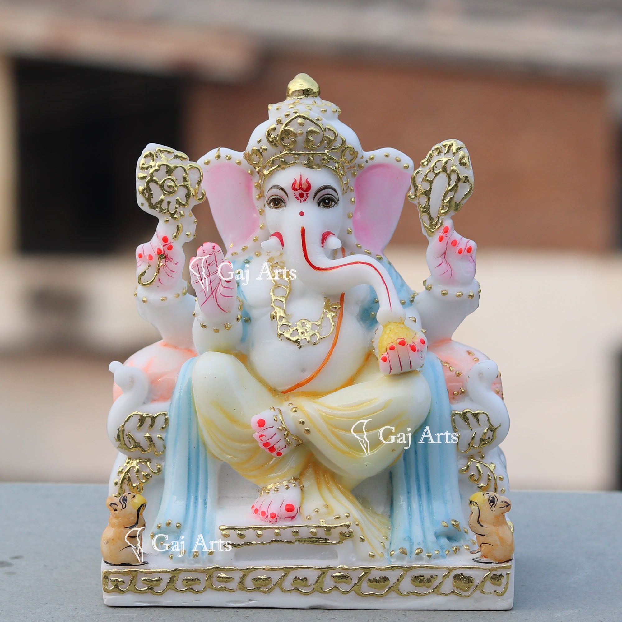 Hand Painted Marble Ganpati Idol | 7 Inch
