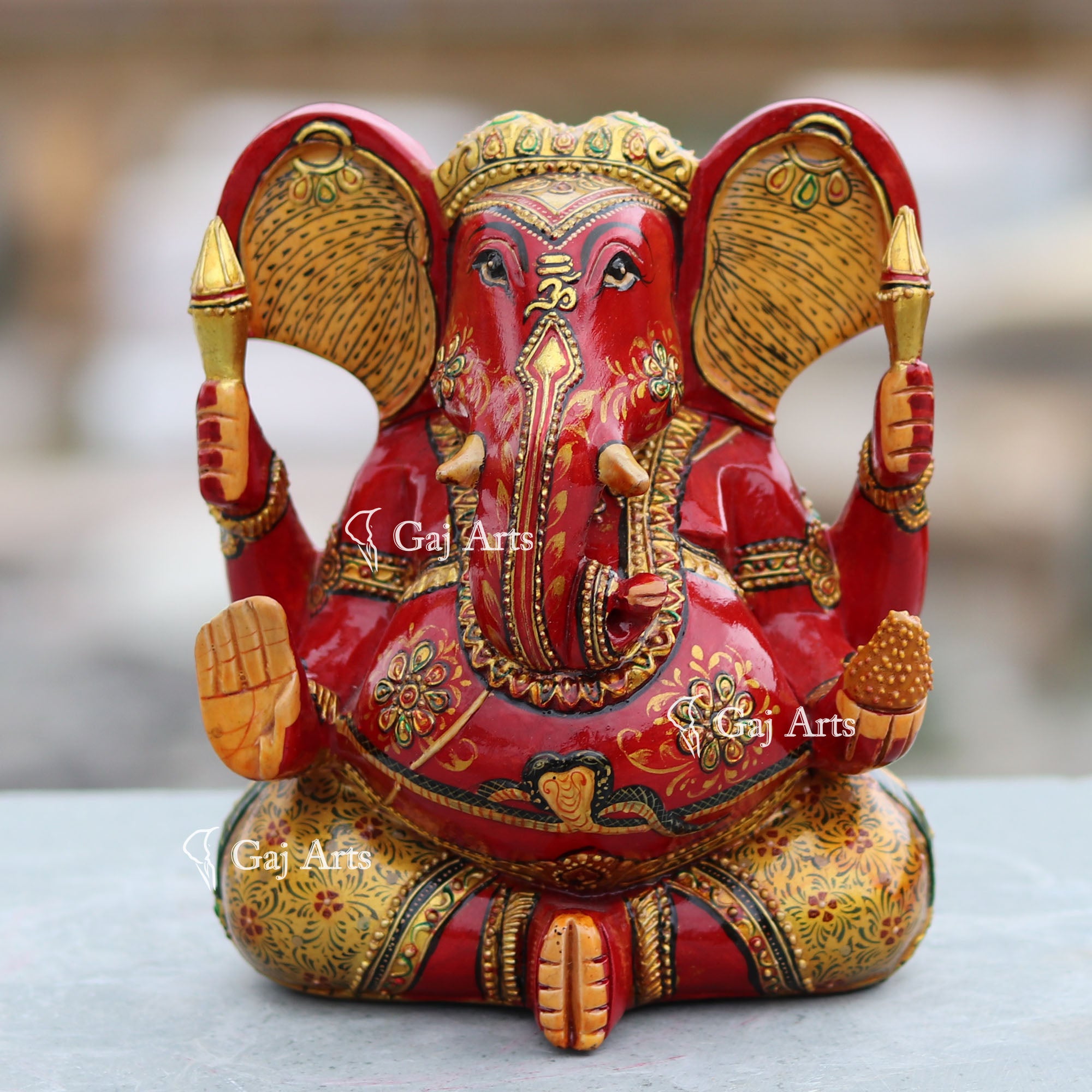 Decorated Wooden Ganpati Idol | 6 Inch