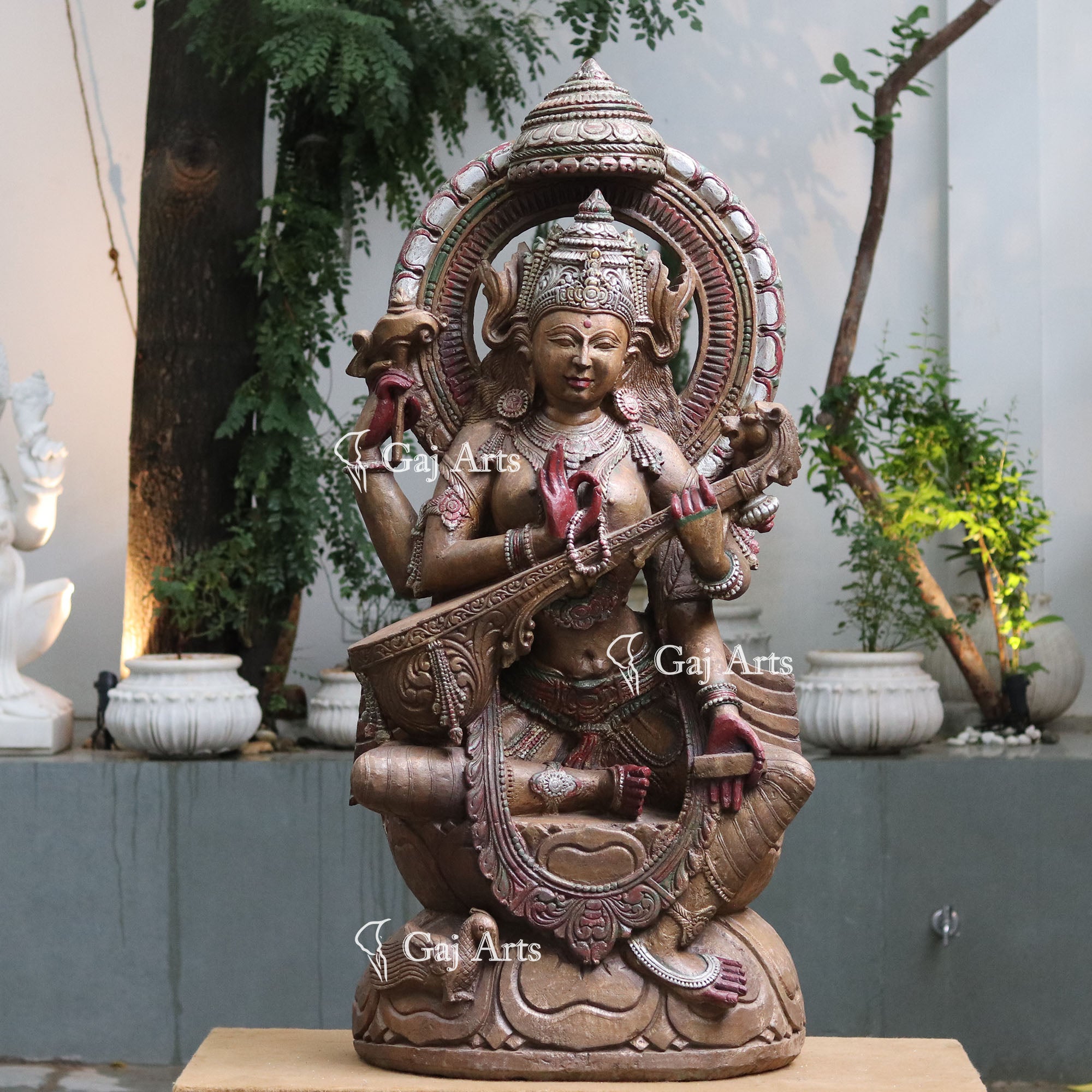 Sandstone Saraswati Mata Statue | 60 Inch