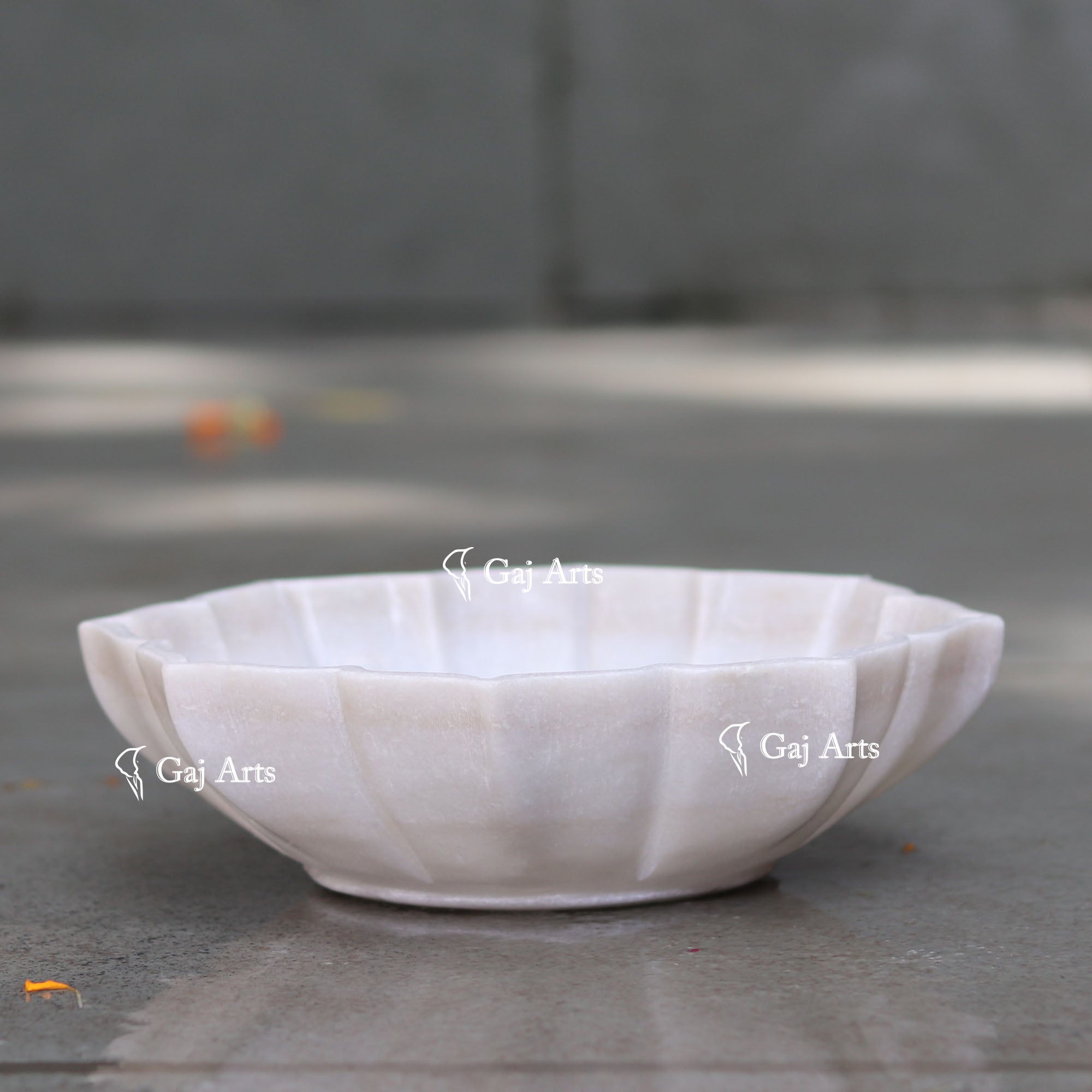 White Marble Sculpted Flower Bowl | 9 Inch