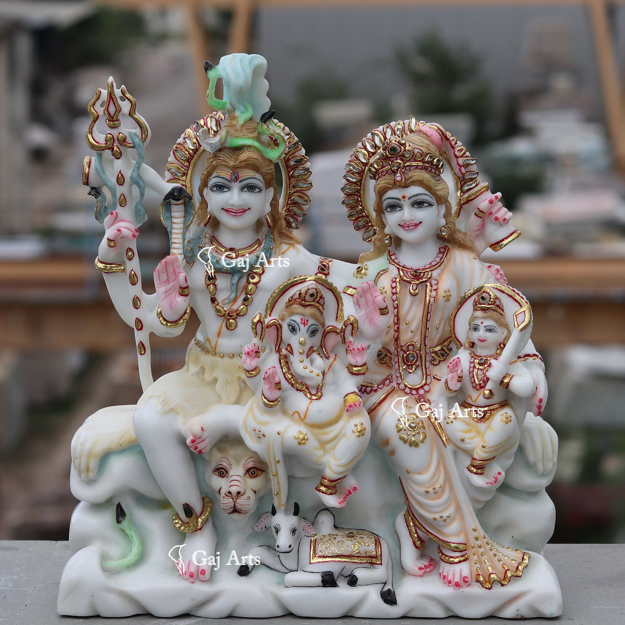 White Ethiopia Marble Shiv Parivar Statue | 12 Inch