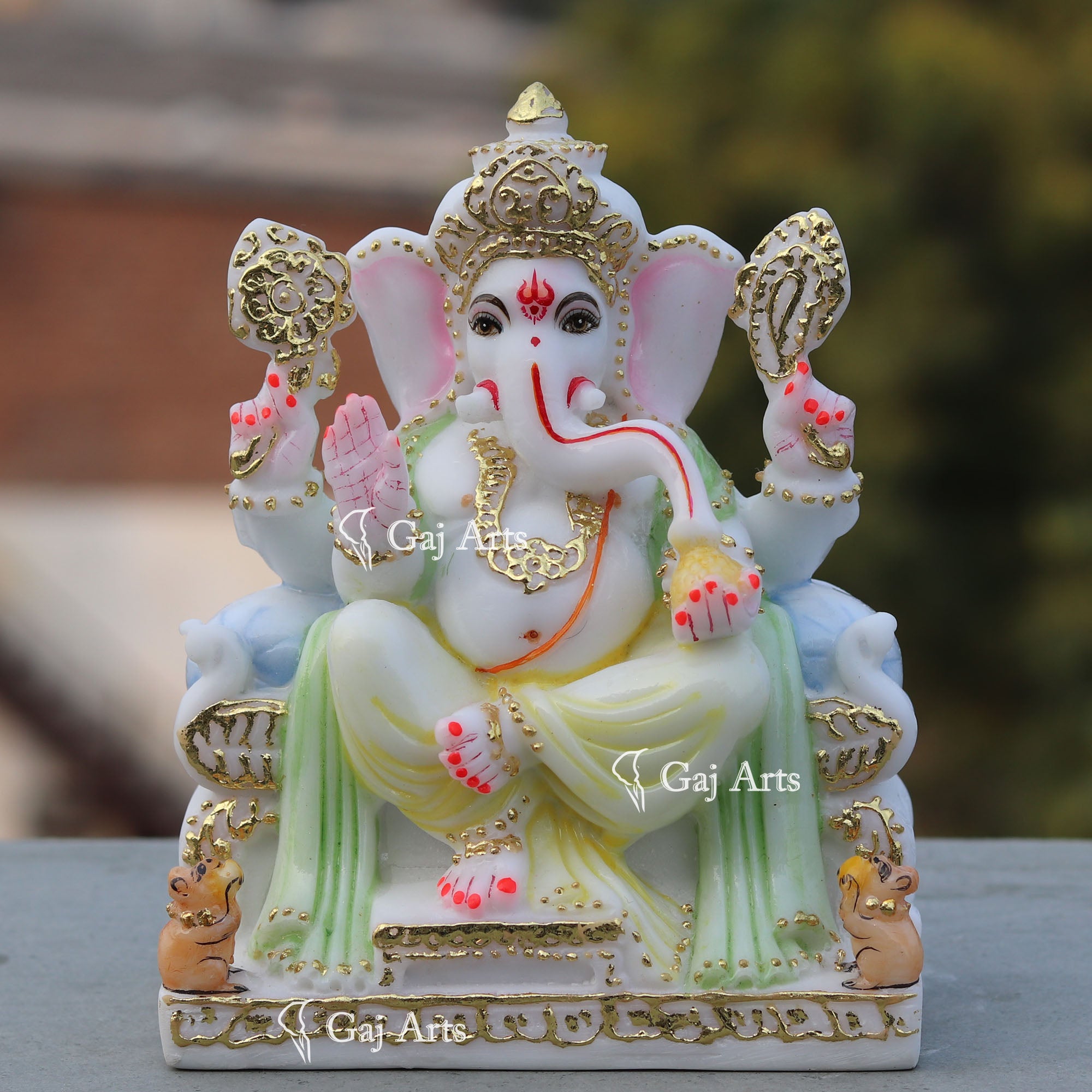 White Marble Ganesh Murti | 7 Inch