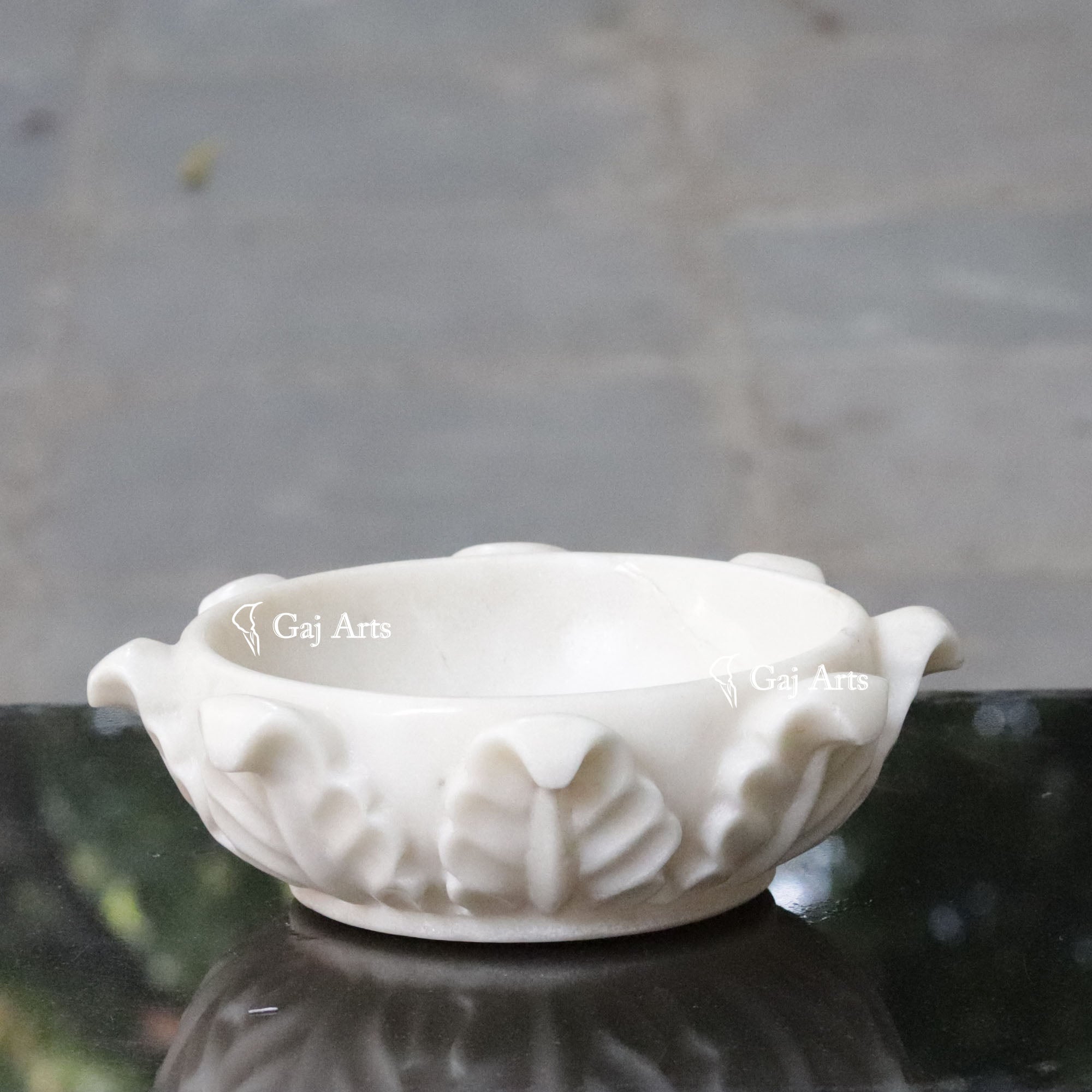 Rajasthan White Marble Floral Uruli Bowl | 9 Inch