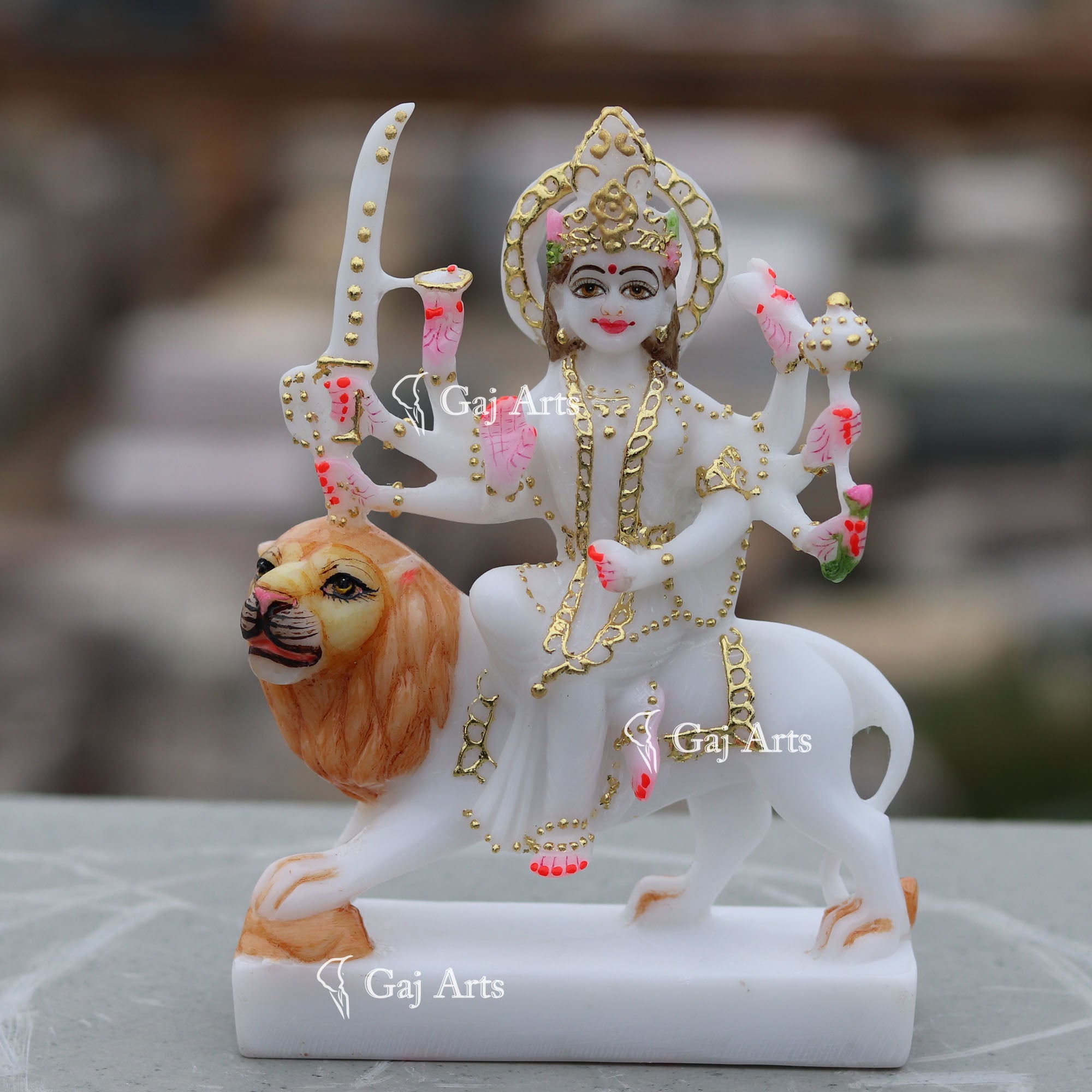 White Marble Durga Mata Idol | 7 Inch