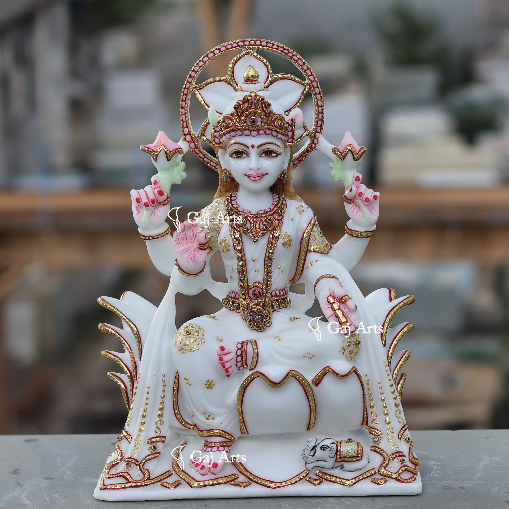 White Marble Ethiopia Lakshmi Idol 12 Inch