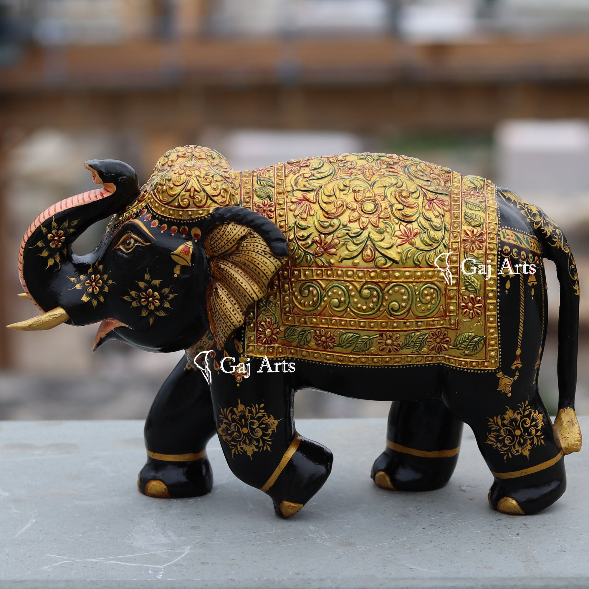 Artisan Wooden Elephant Statue | 10 Inch