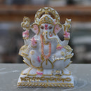 Marble Ganesh Idol with Gold Detailing | 7 Inch