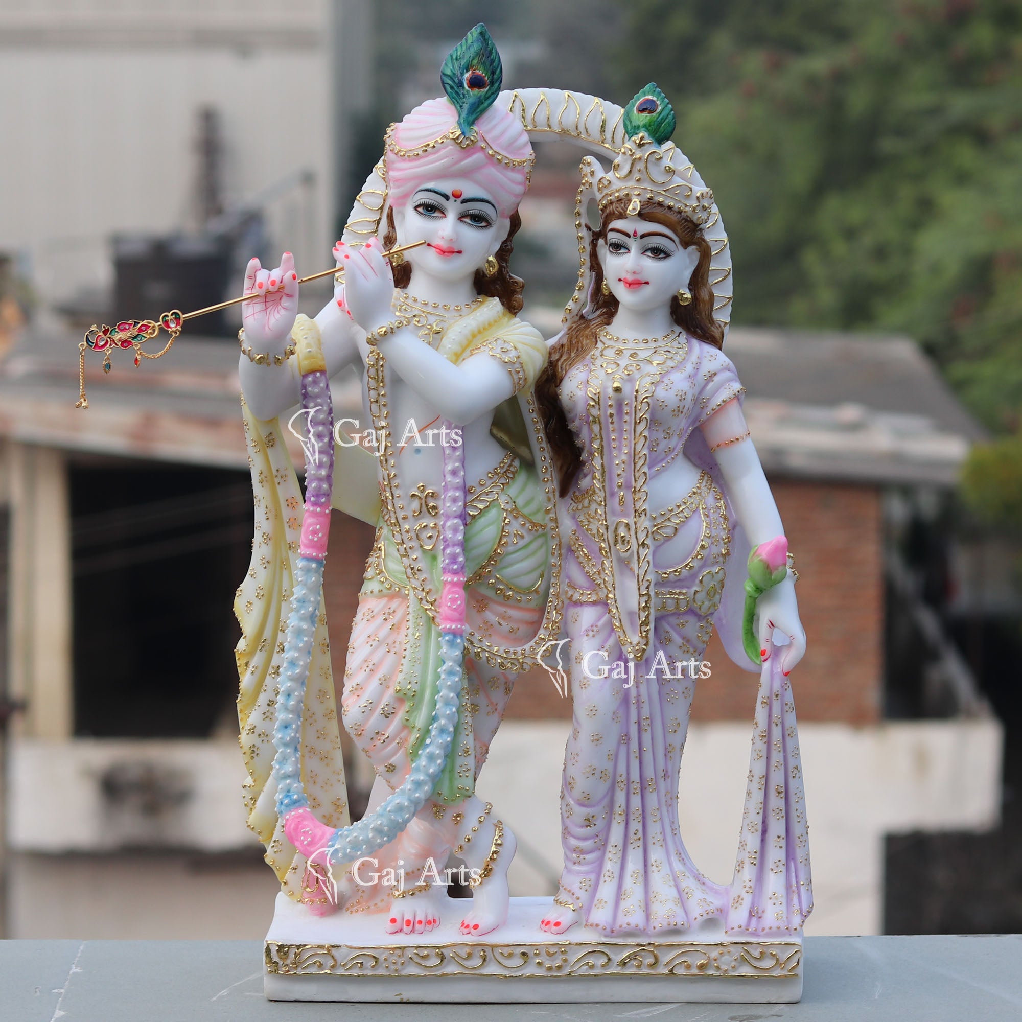 White Marble Ethiopia Radha Krishna Jodi Murti | 24 Inch
