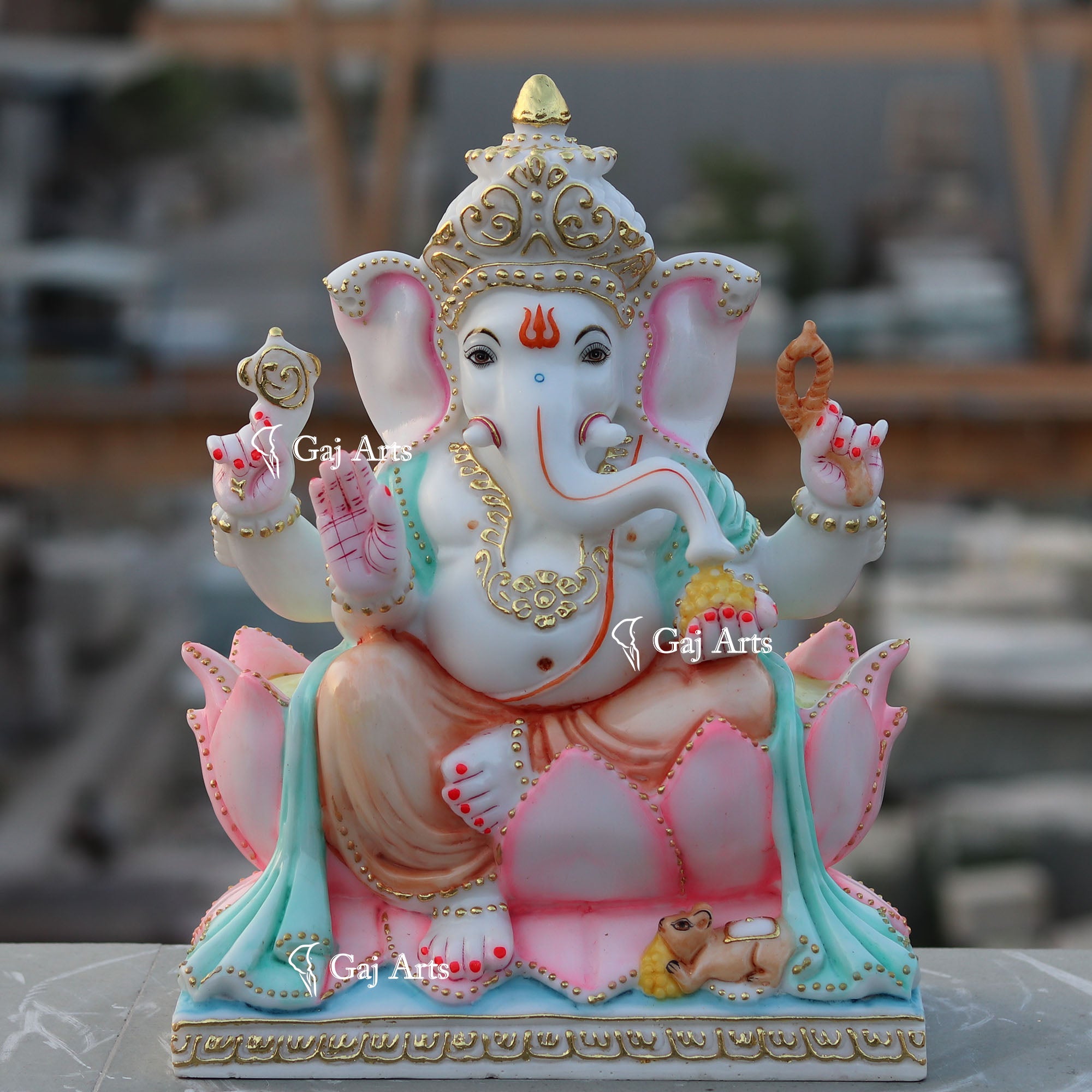White Marble Ethiopia Ganesh Idol | 15 Inch