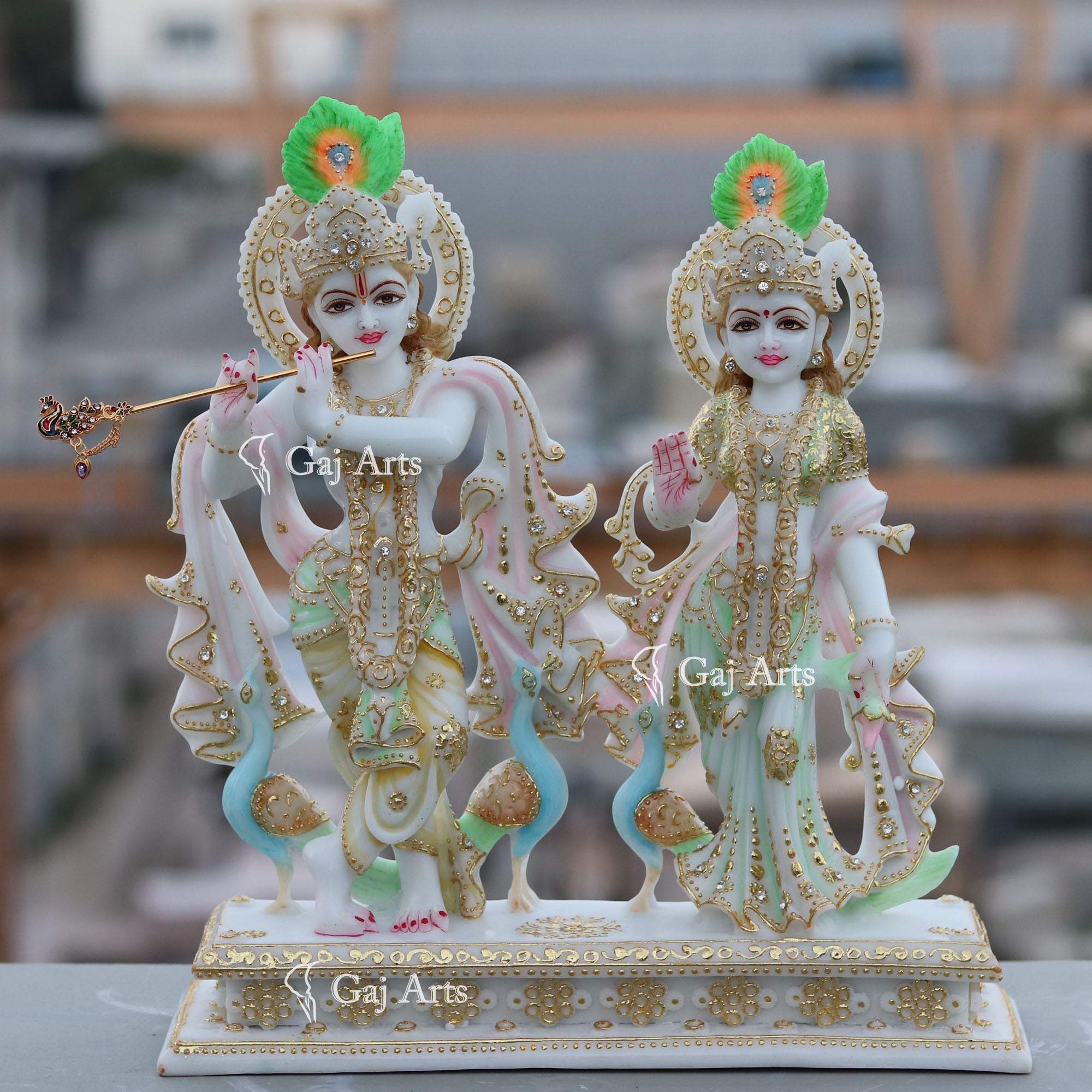 White Marble Ethiopia Radha Krishna Jodi Idol | 15 Inch
