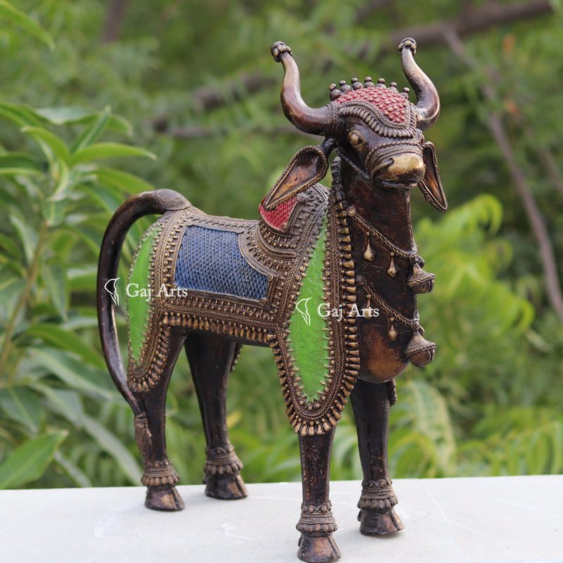 Dhokra Art Metal Nandi Statue 18"