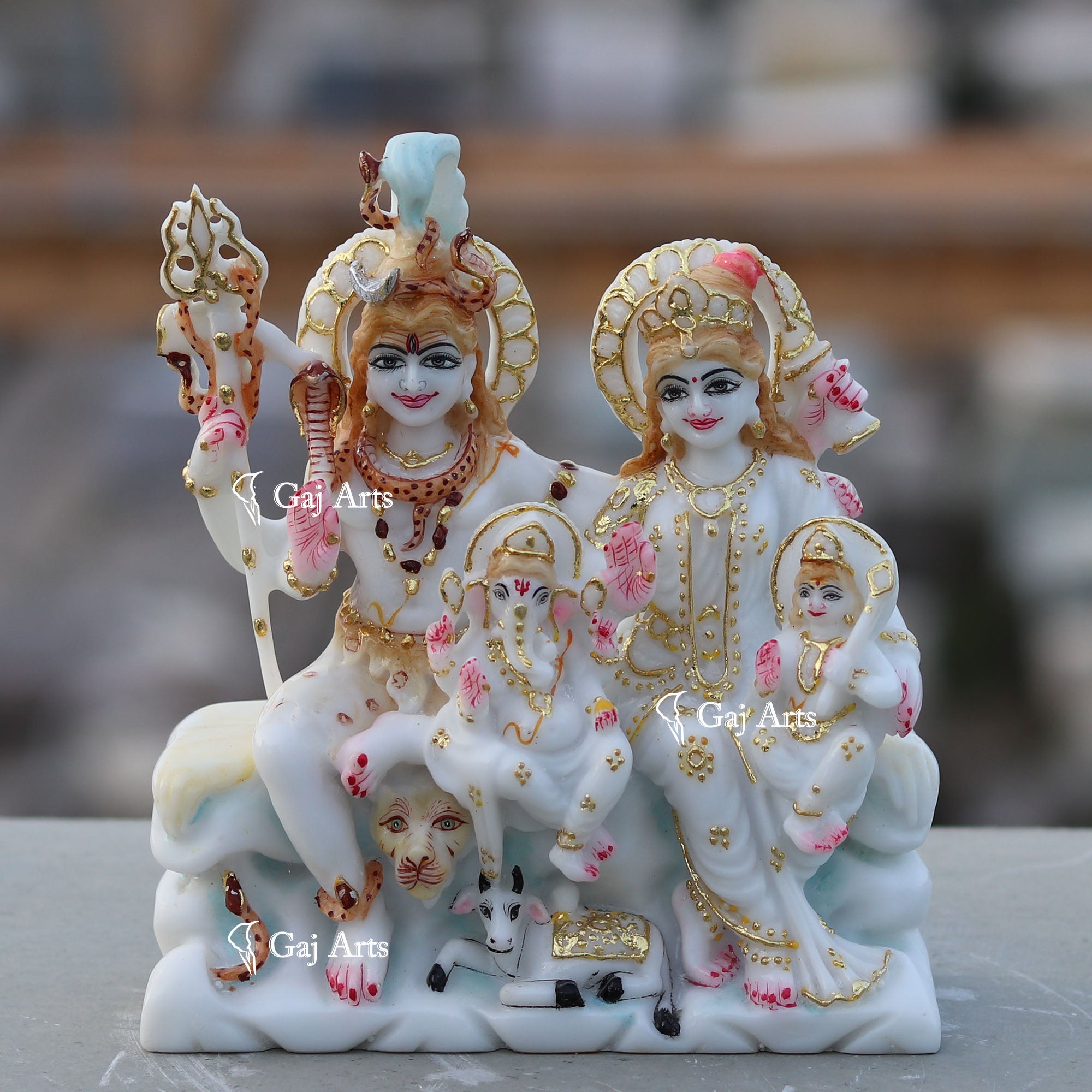 White Marble Shiv Parivar Idol | 7 Inch