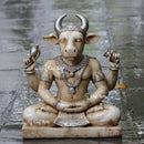 White antique finishing Marble Nandi Idol | 21 Inch