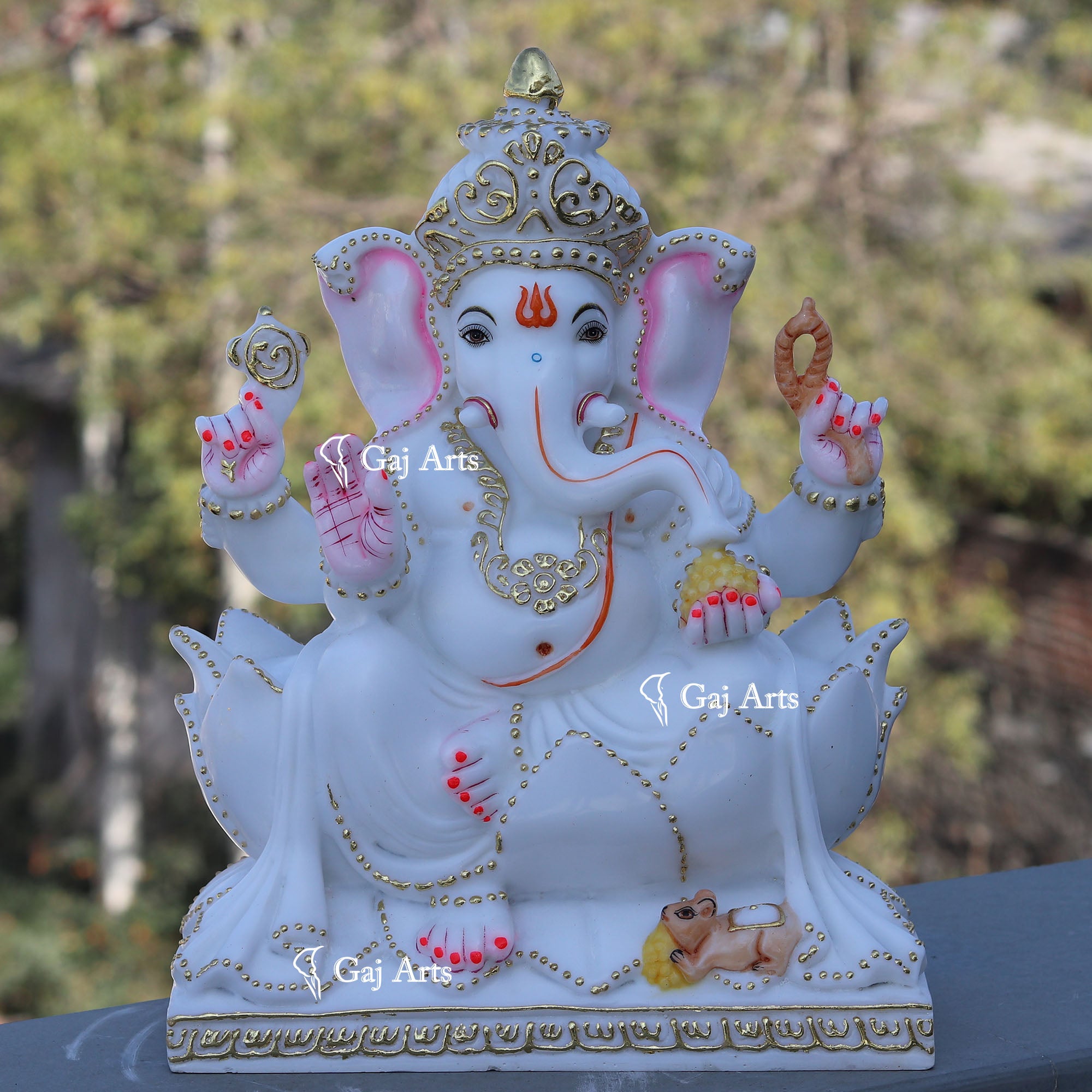 White Marble Ethiopia Ganesh Idol | 15 Inch