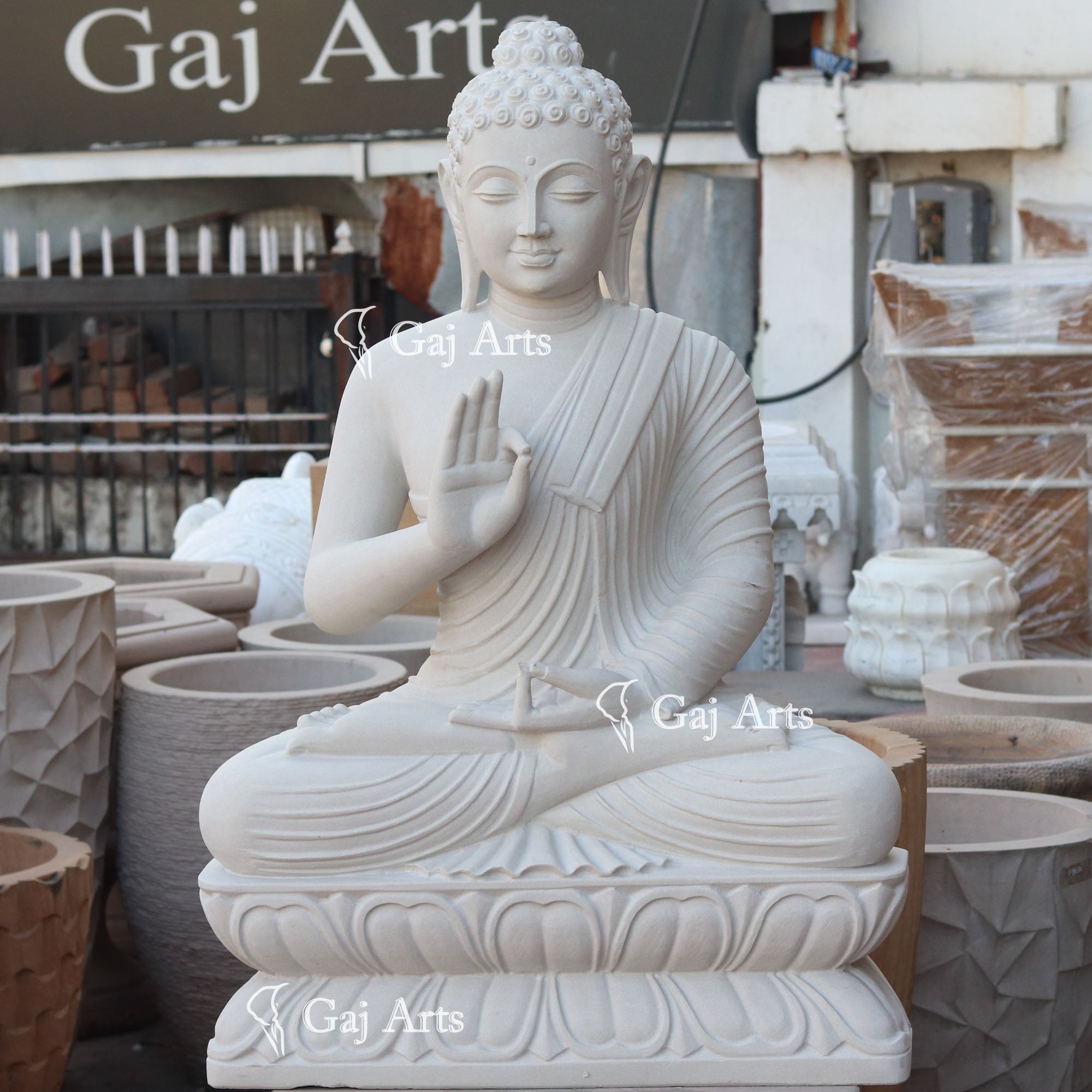 Sandstone Sitting Buddha Statue | 39 Inch