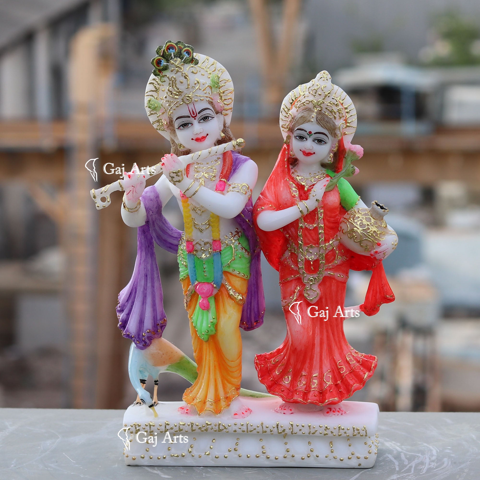 White Marble Ethiopia Radha Krishna Jodi Idol | 12 Inch