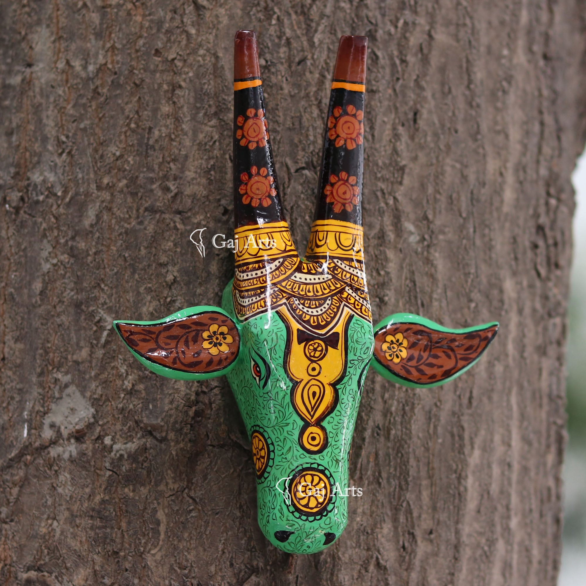 Handcrafted Wooden Nandi Face Decor | 8 Inch