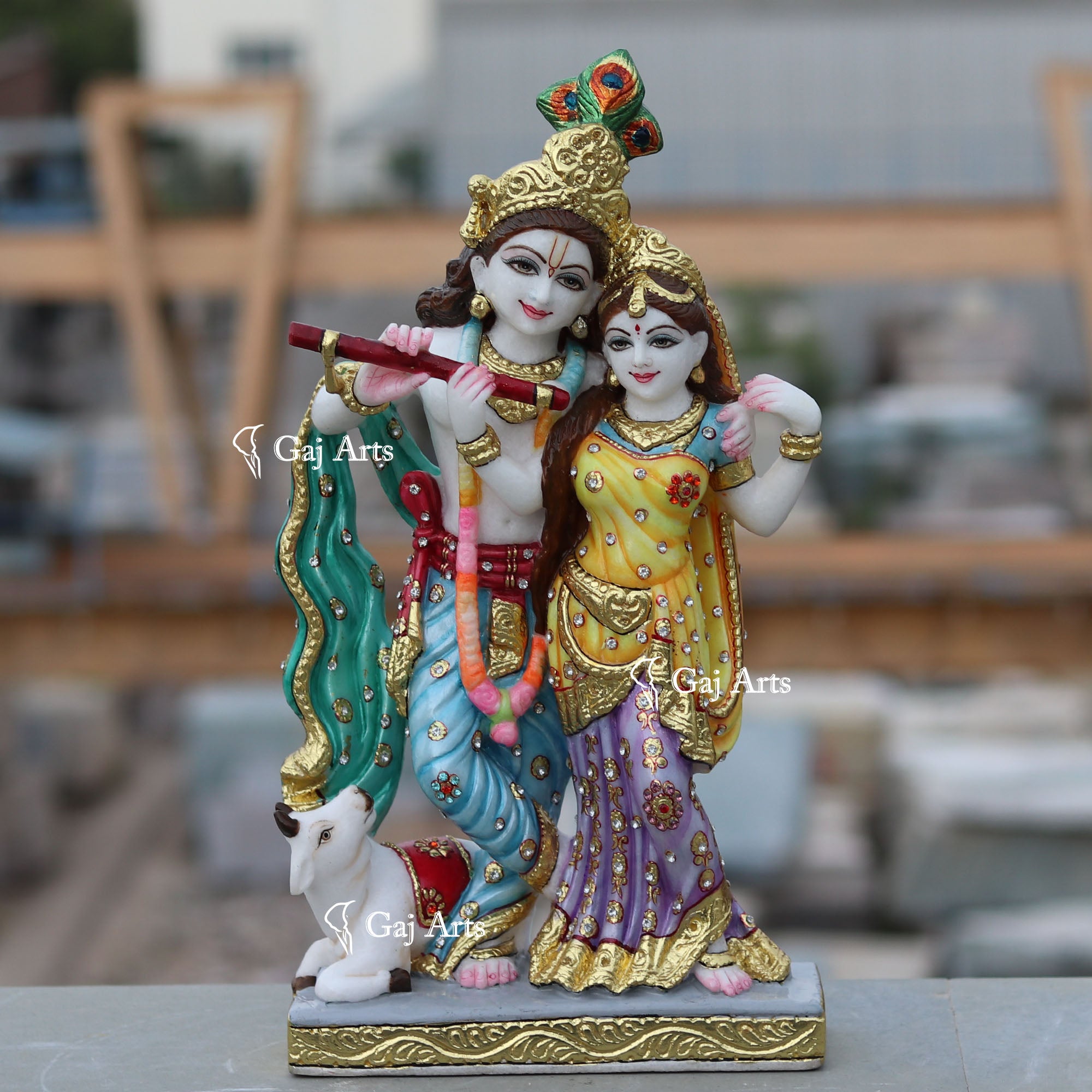 Super White Makrana Marble Radha Krishna Jugal Jodi Murti | 18 Inch