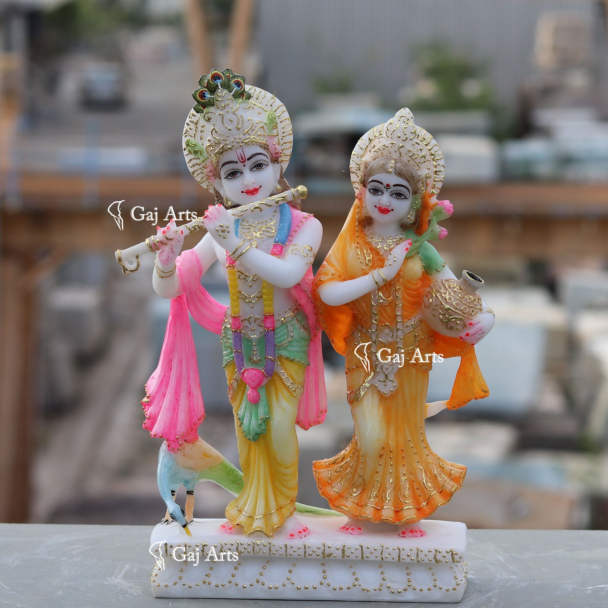 White Marble Ethiopia Radha Krishna Jodi Idol | 12 Inch