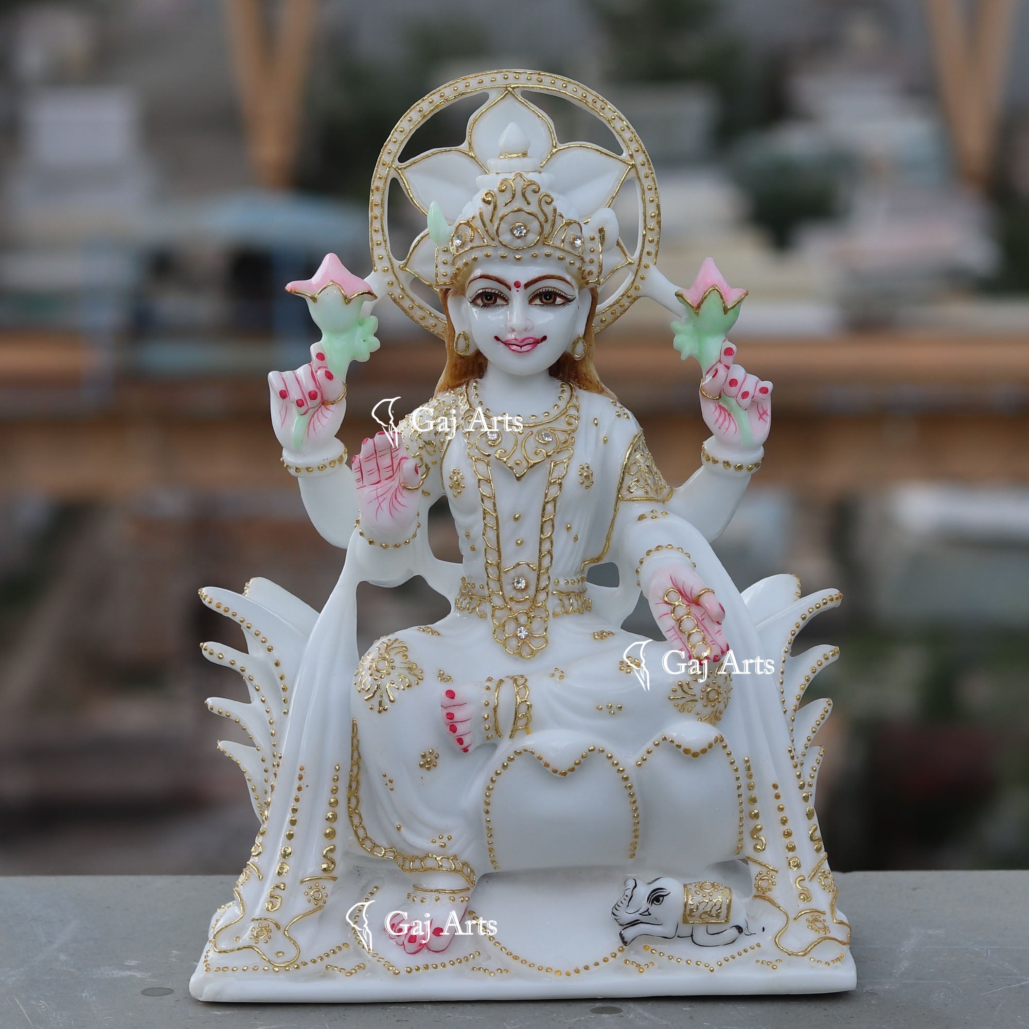 White Marble Ethiopia Lakshmi Idol 12 Inch
