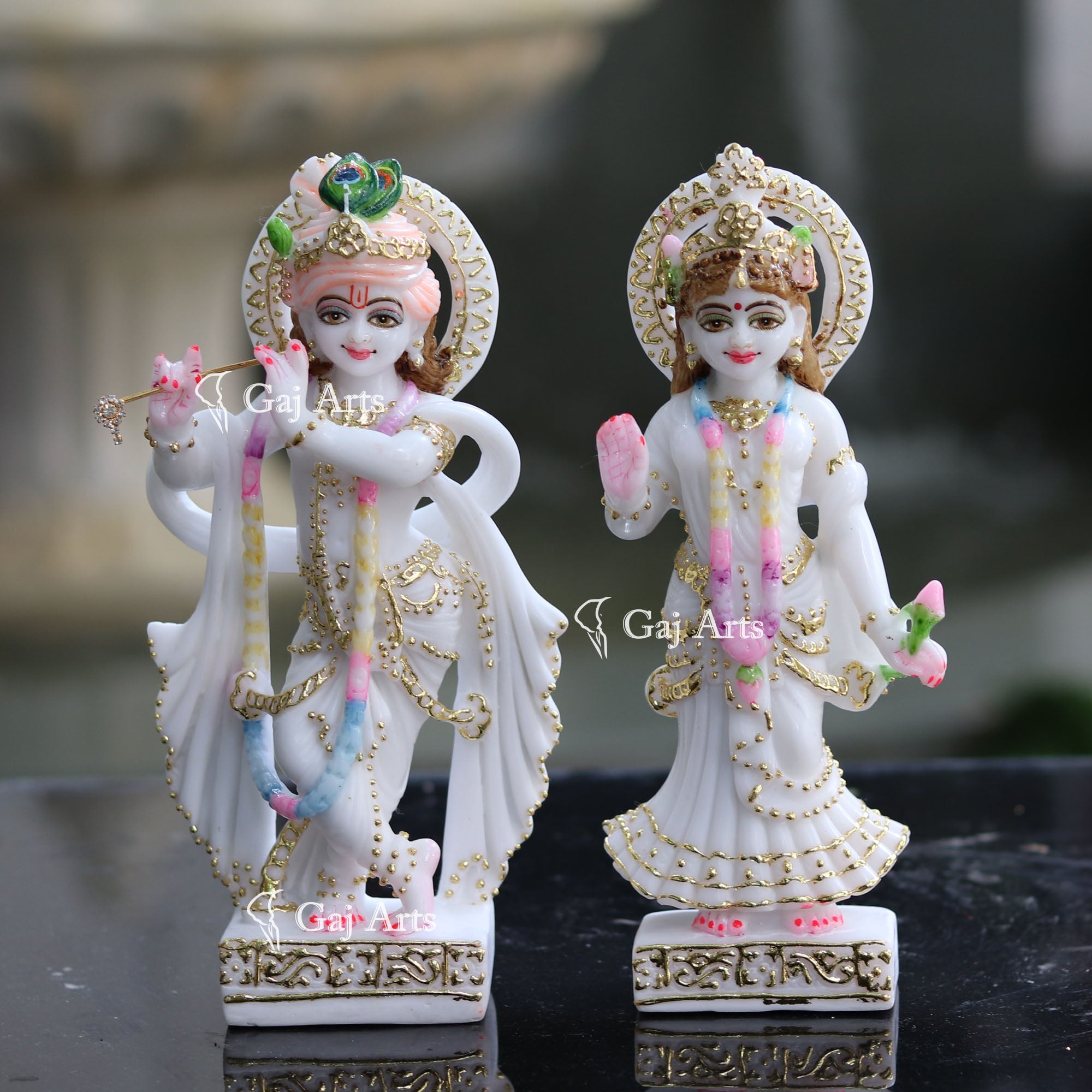 White Marble Radha Krishna Idol | 9 Inch