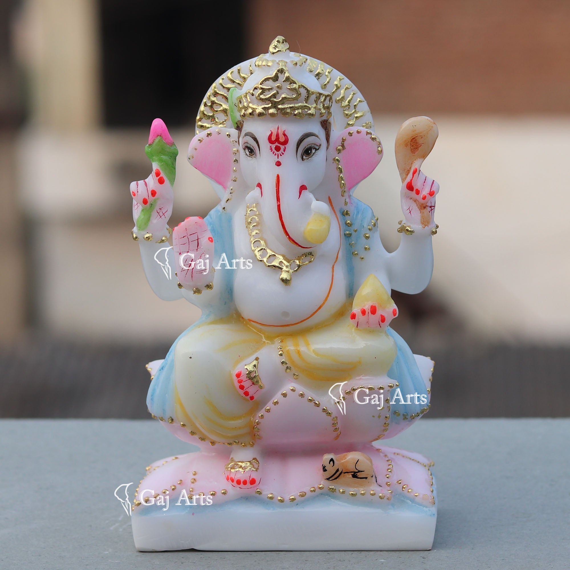 White Marble Ethiopia Ganpati Murti | 7 Inch Gold Foil Handcrafted