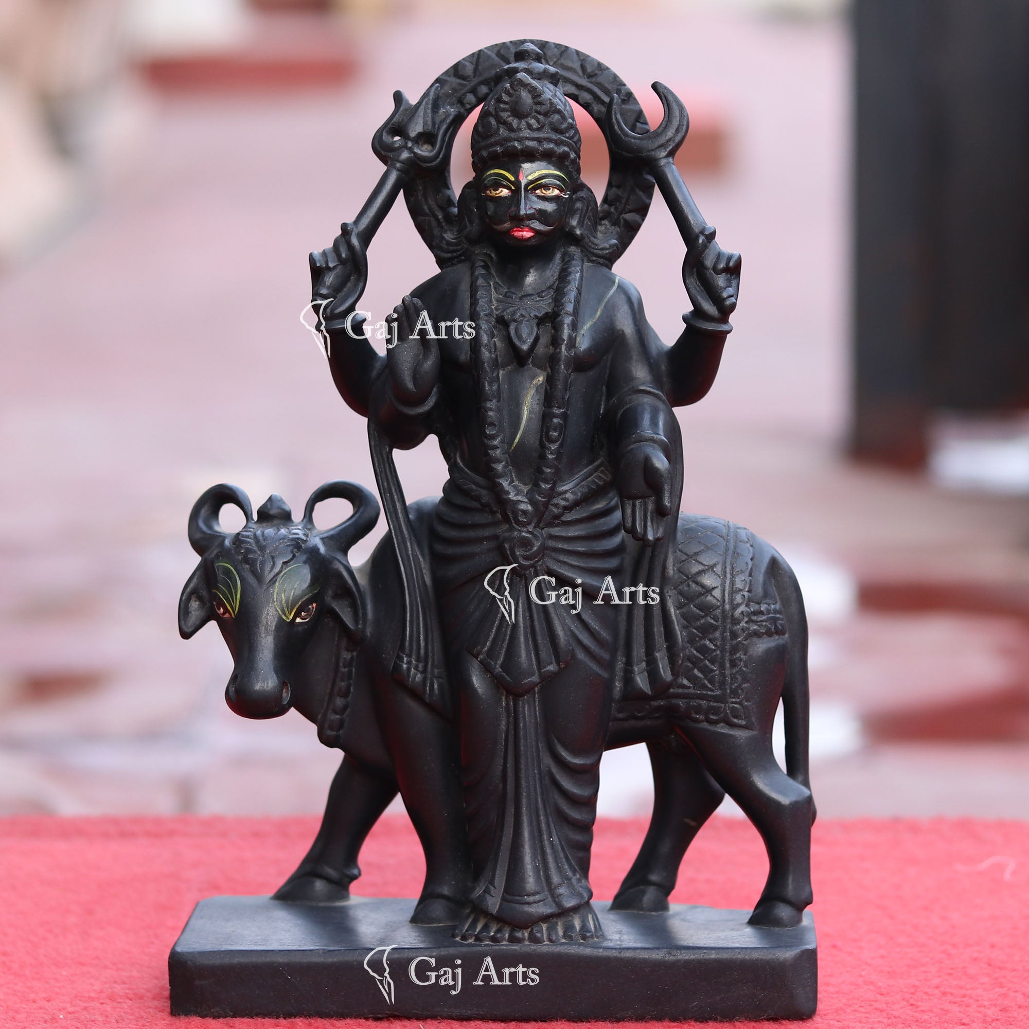 Rajasthan Black Marble Shani Dev Statue with Buffalo | 12 Inch