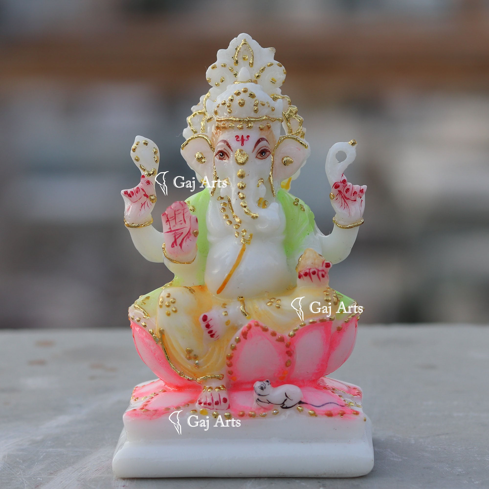 White Ethiopia Marble Ganesh Murti | 4 Inch