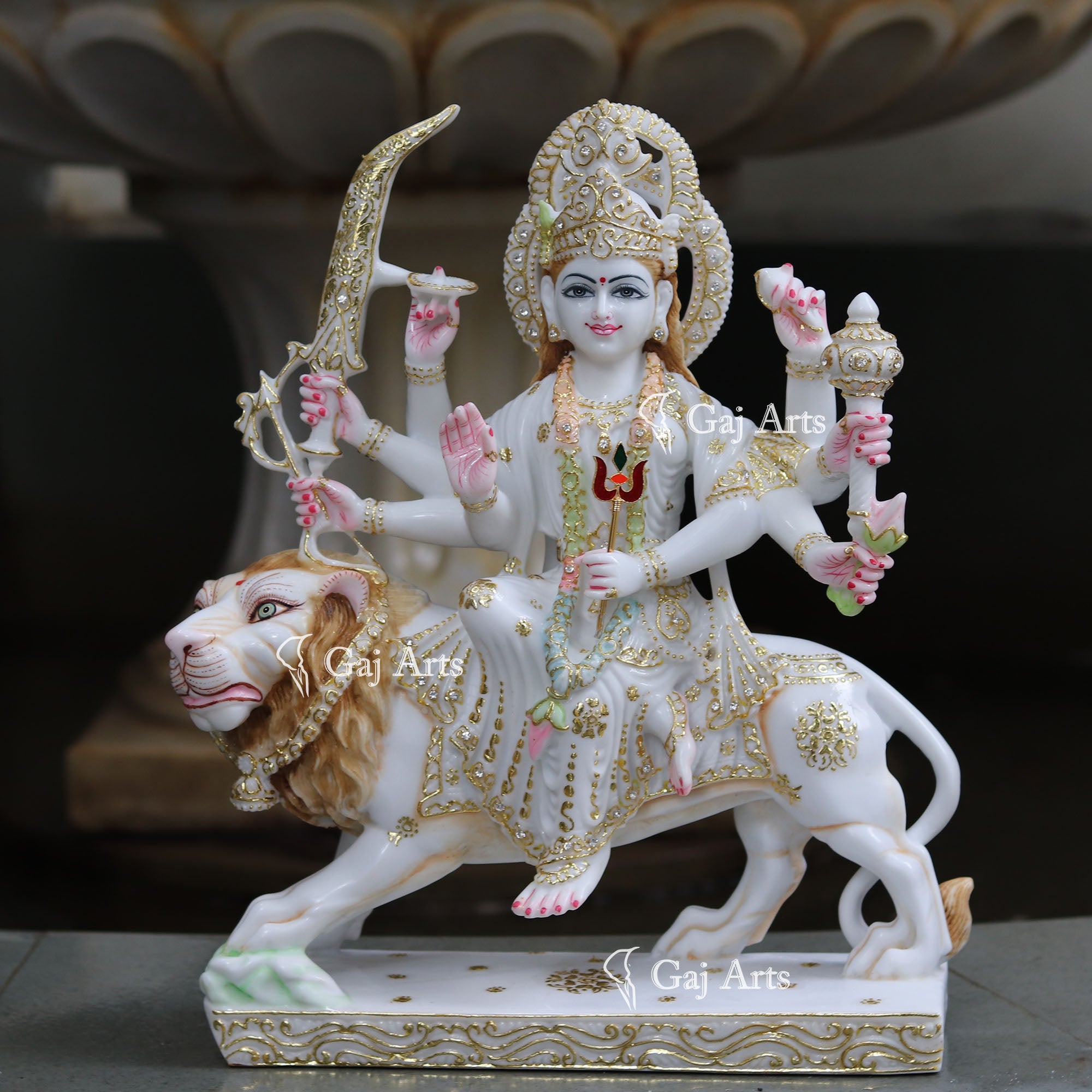 White Marble Durga Mata Idol | 18 Inch