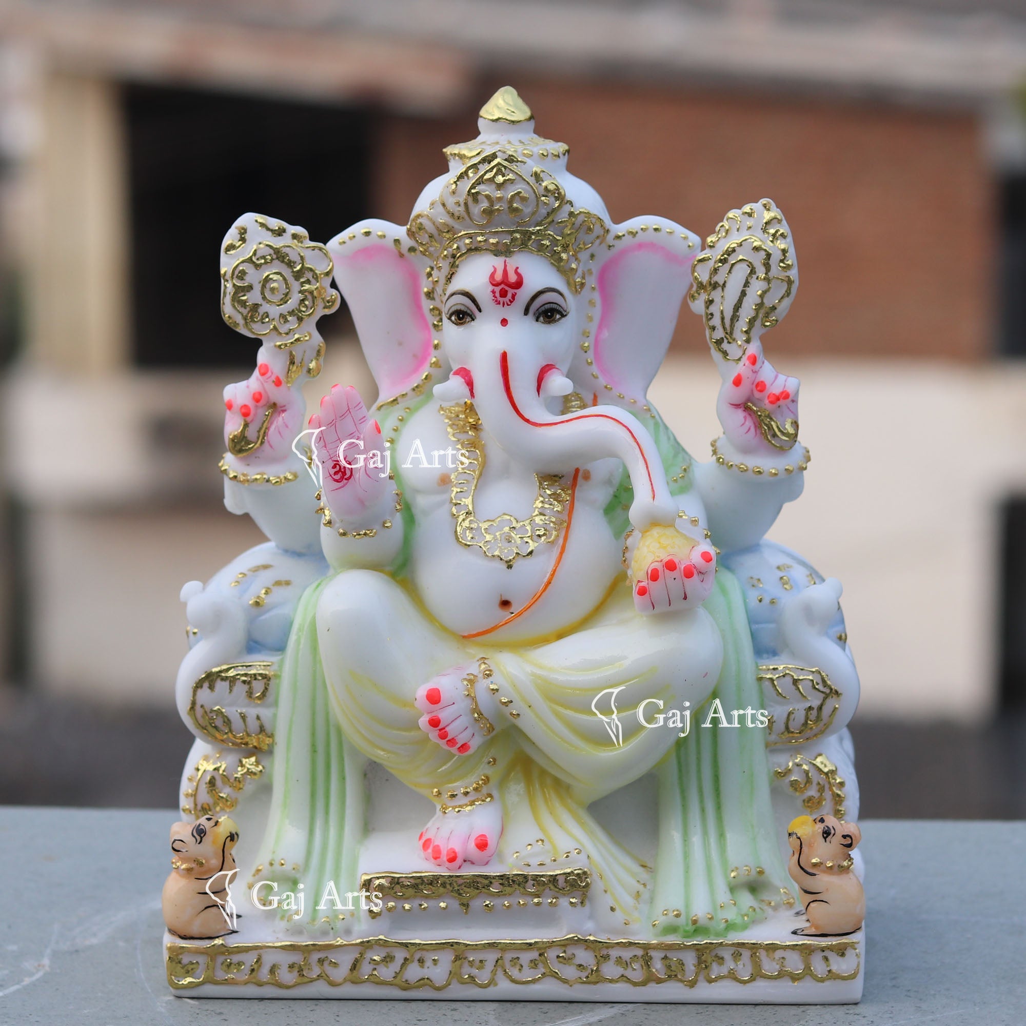 Hand Painted Marble Ganesh Idol | 9 Inch