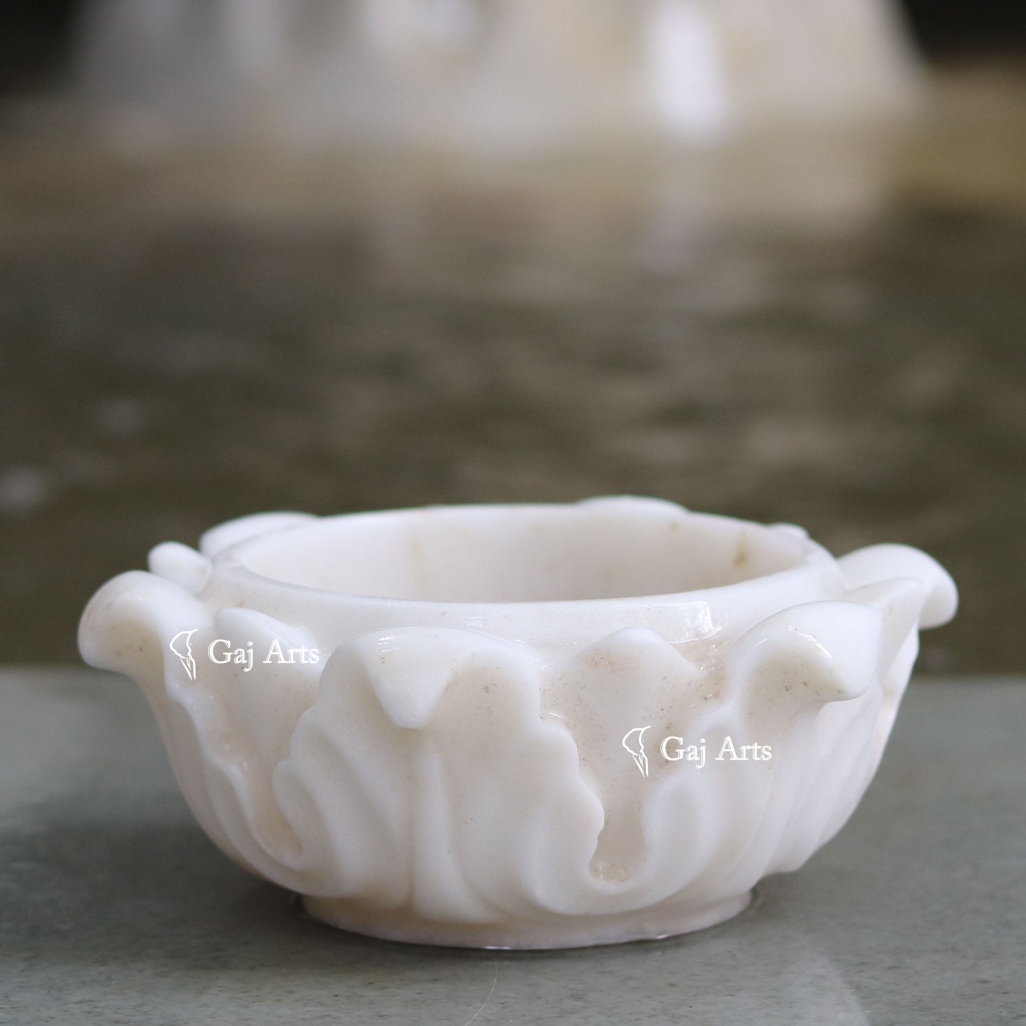 White Marble Carved Flower Bowl | 6 Inch