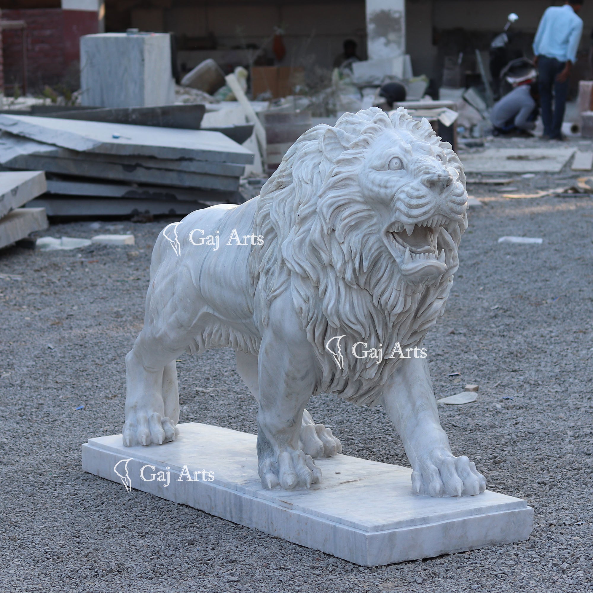 White Marble Grand Lion Sculpture | 72 Inch