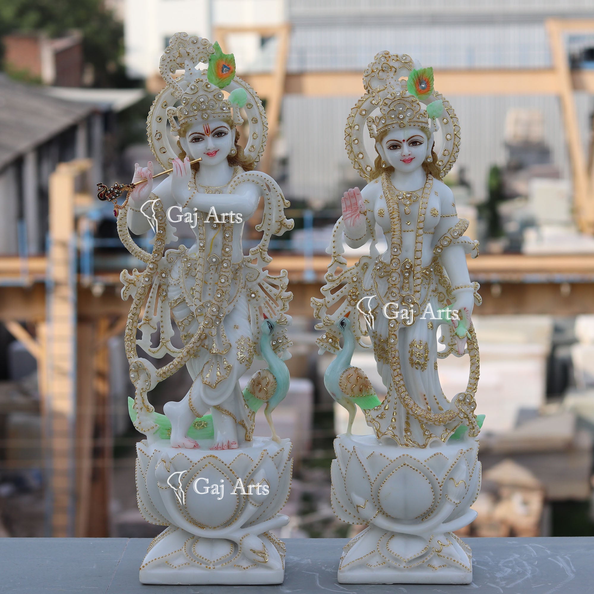 White Marble Ethiopia Radha Krishna Idol | 21 Inch