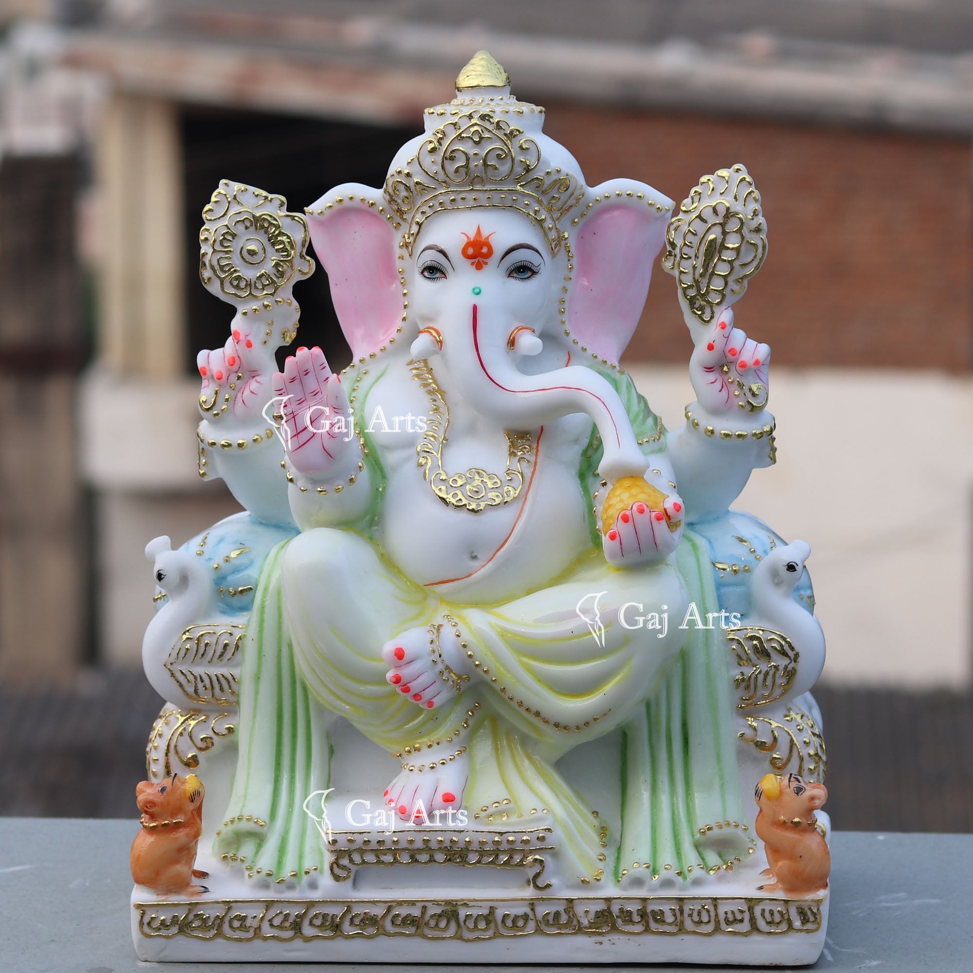 White Marble Ethiopia Ganesh Idol | 15 Inch