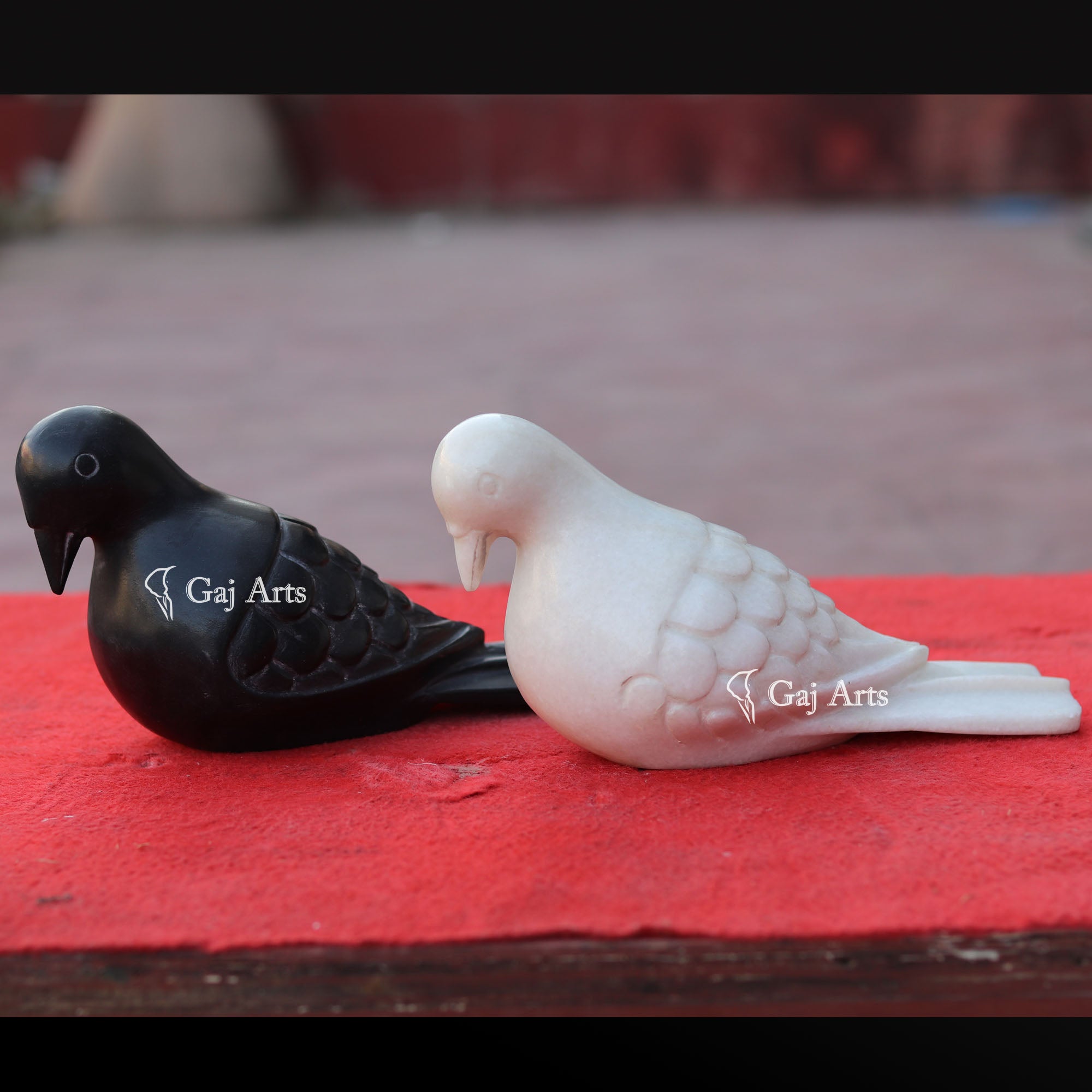 White & Black Marble Pigeon Sculpture | 9 Inch