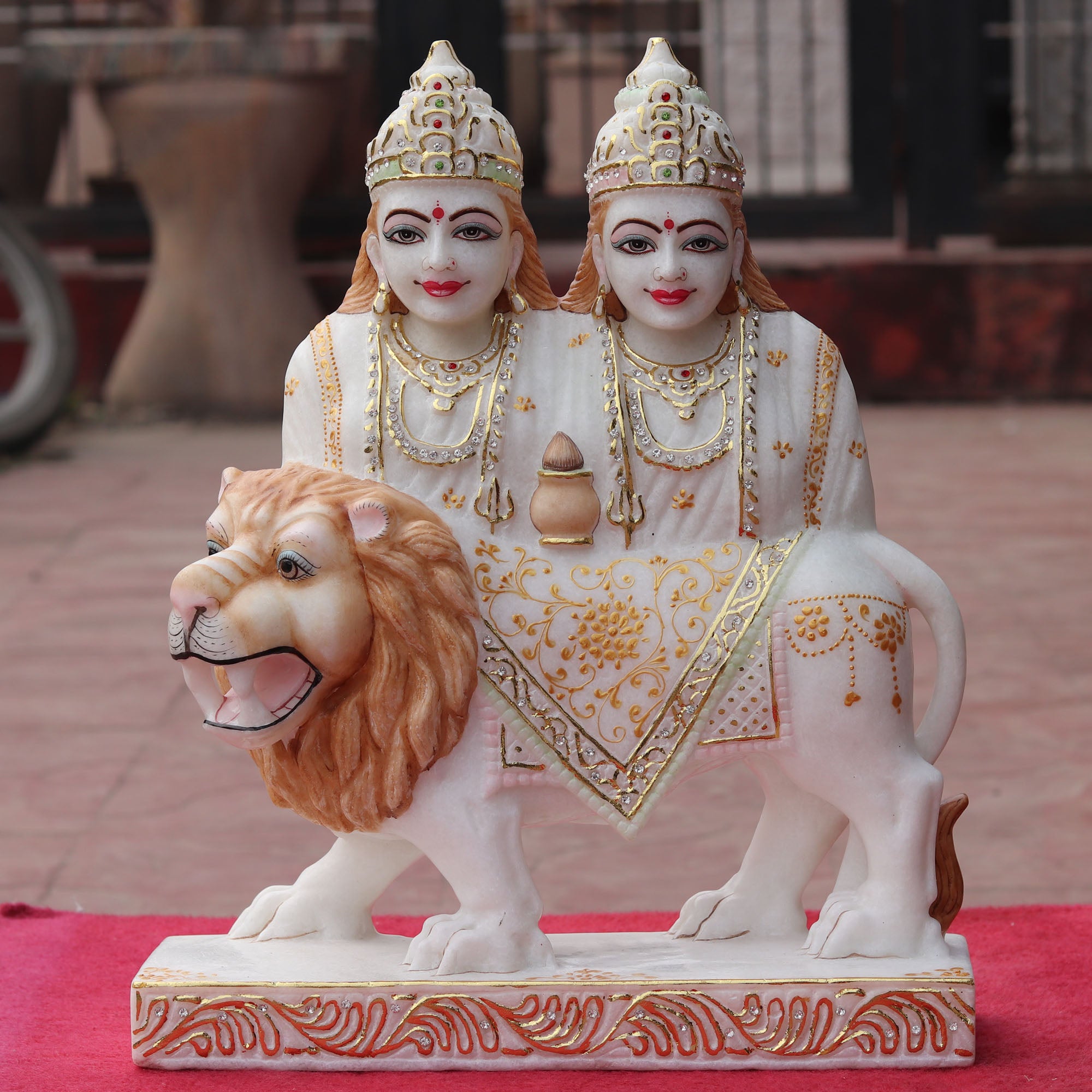 Super White Makrana Marble Chamunda Mata Idol | 18 Inch