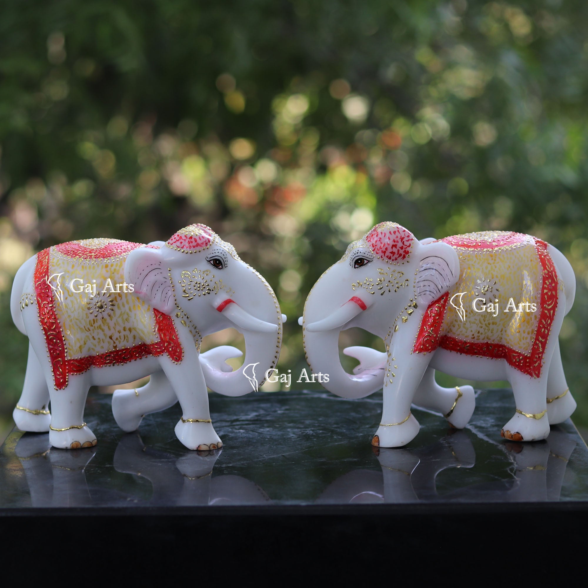 White Ethiopia Marble Elephant Statue | 9 Inch