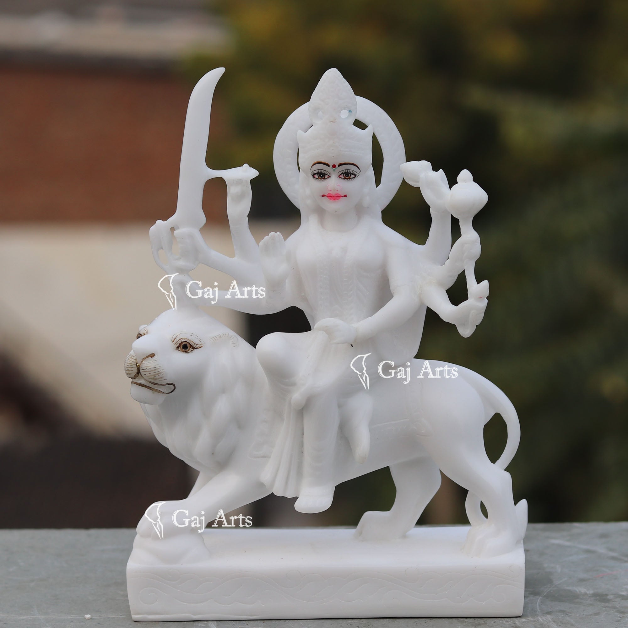 White Marble Durga Maa Idol | 9 Inch
