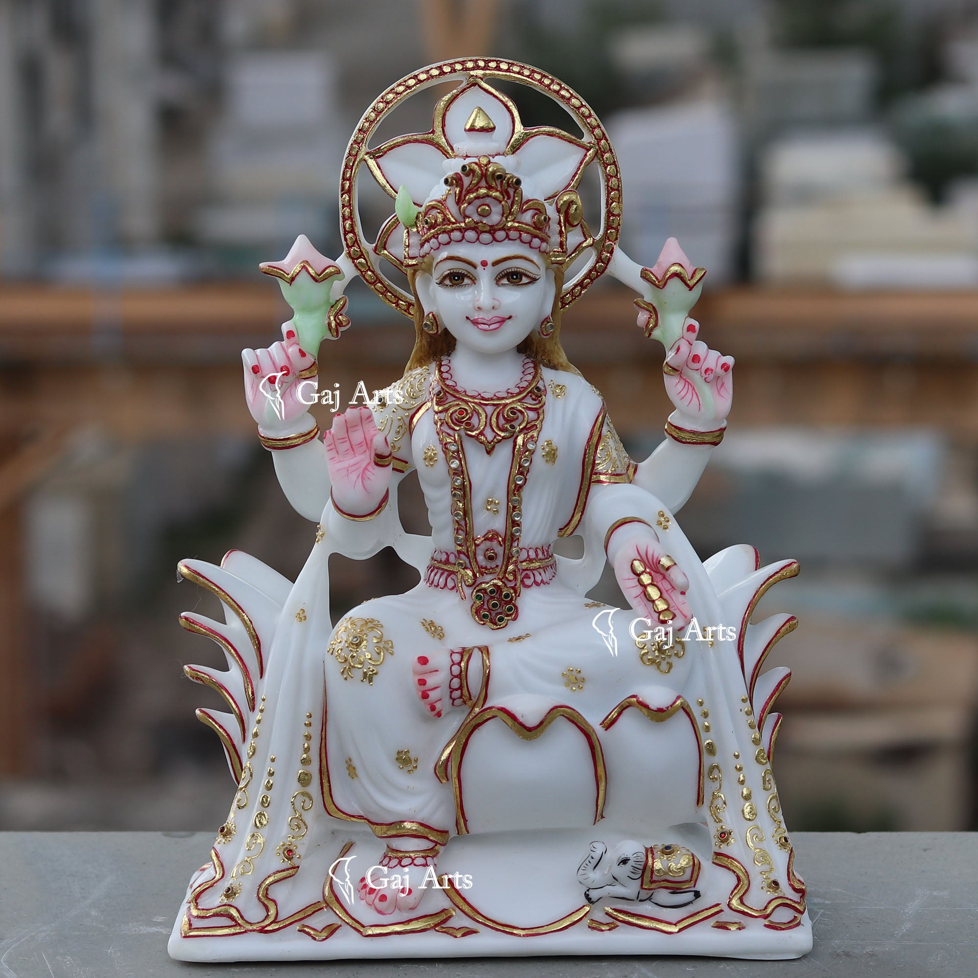 White Marble Ethiopia Lakshmi Idol 12 Inch