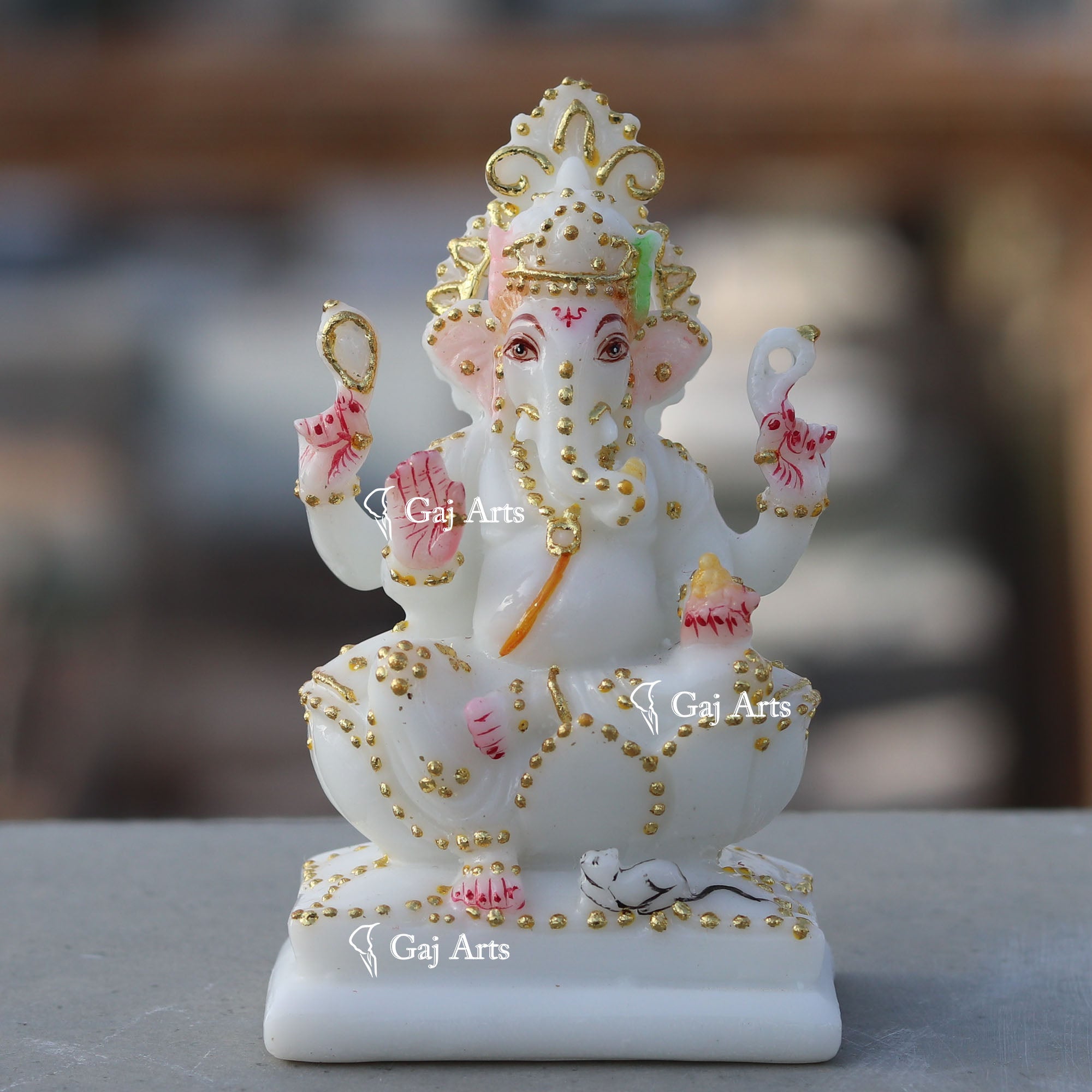 White Marble Ganesh Murti | 4 Inch