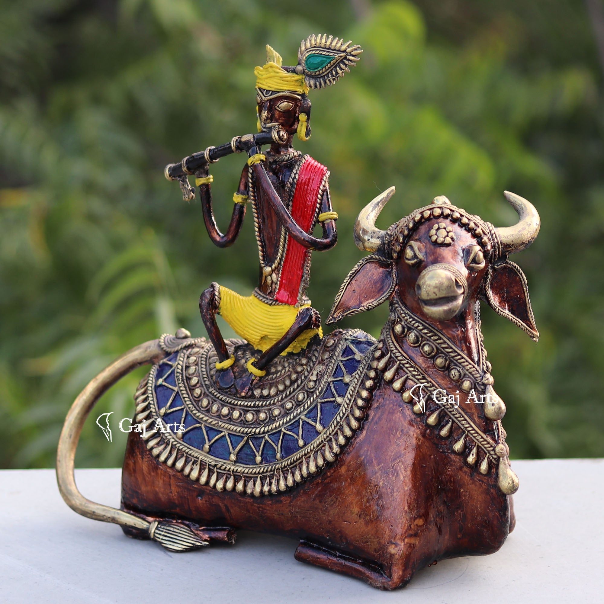 Bastar Dhokra Art Krishna Riding Sculpture | 8 Inch