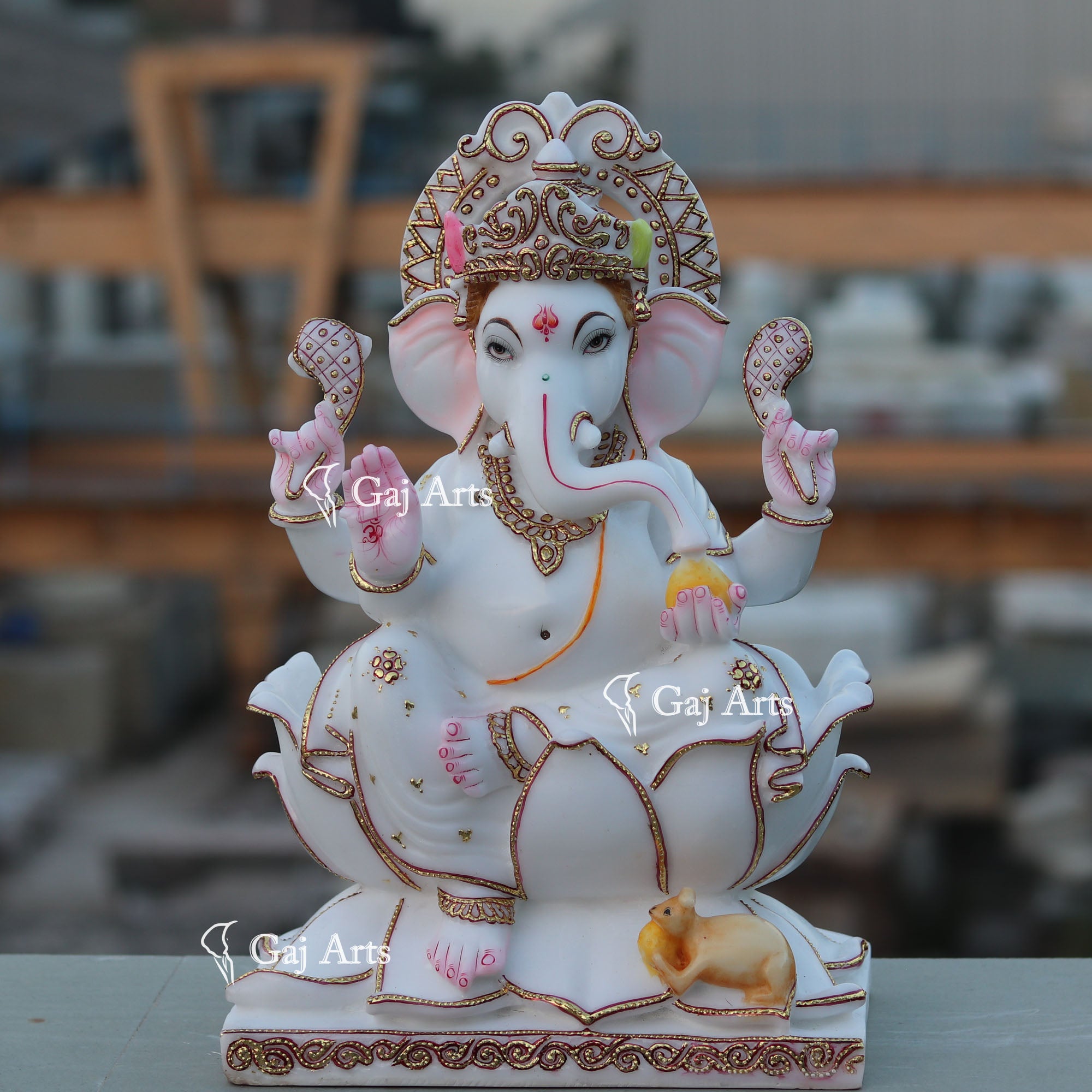 White Marble Ethiopia Ganesh Idol | 18 Inch
