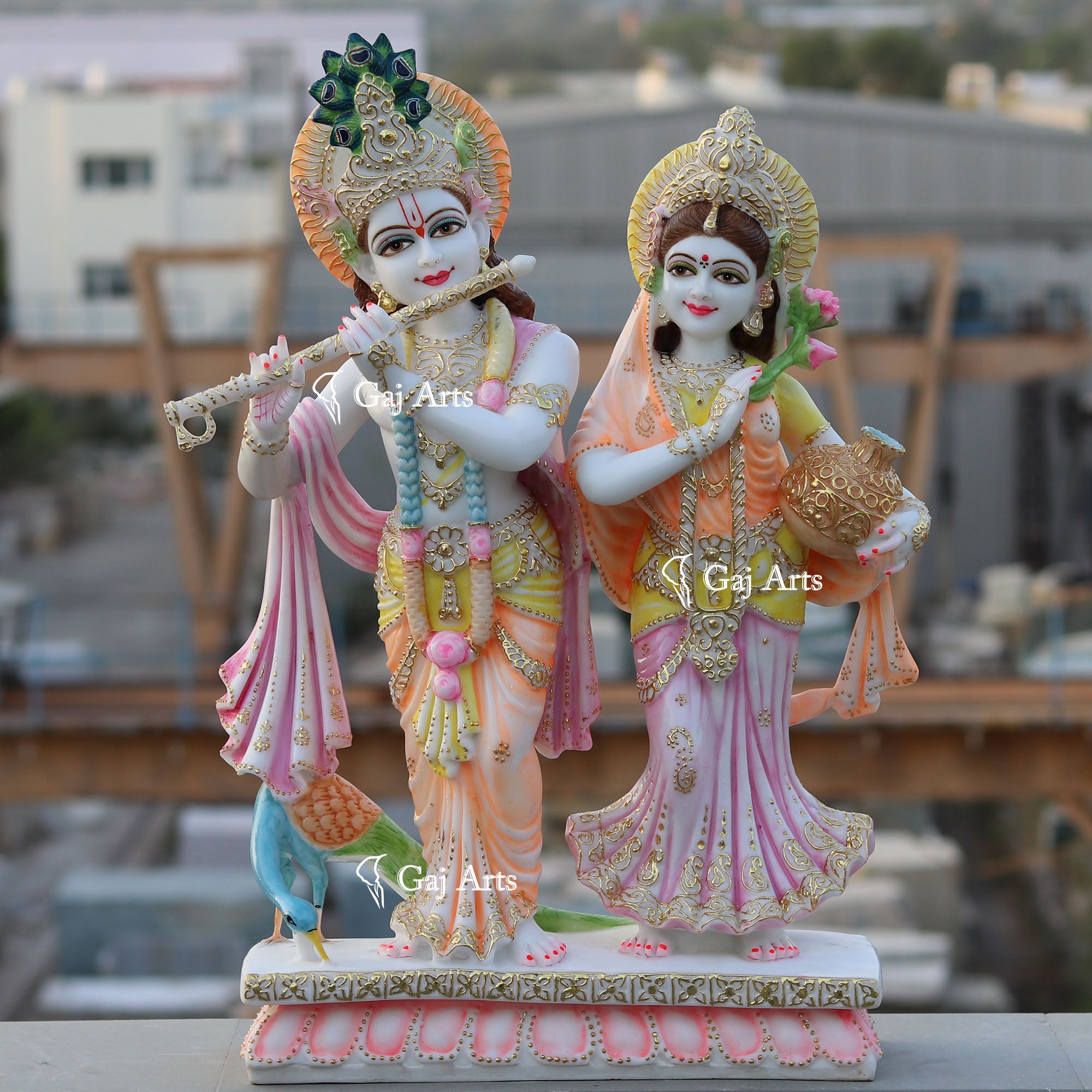 White Marble Ethiopia Radha Krishna Jodi Idol | 27 Inch