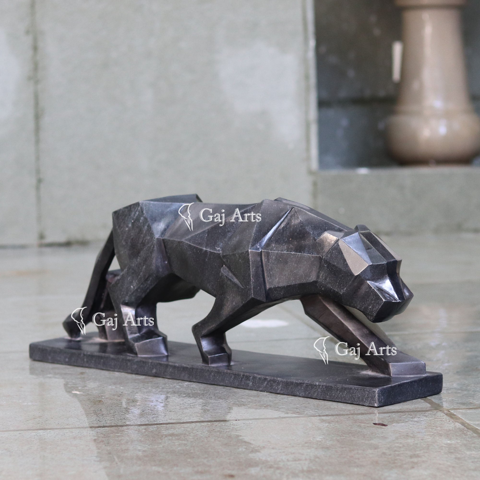Handcrafted Black Marble Panther Statue | 24 Inch