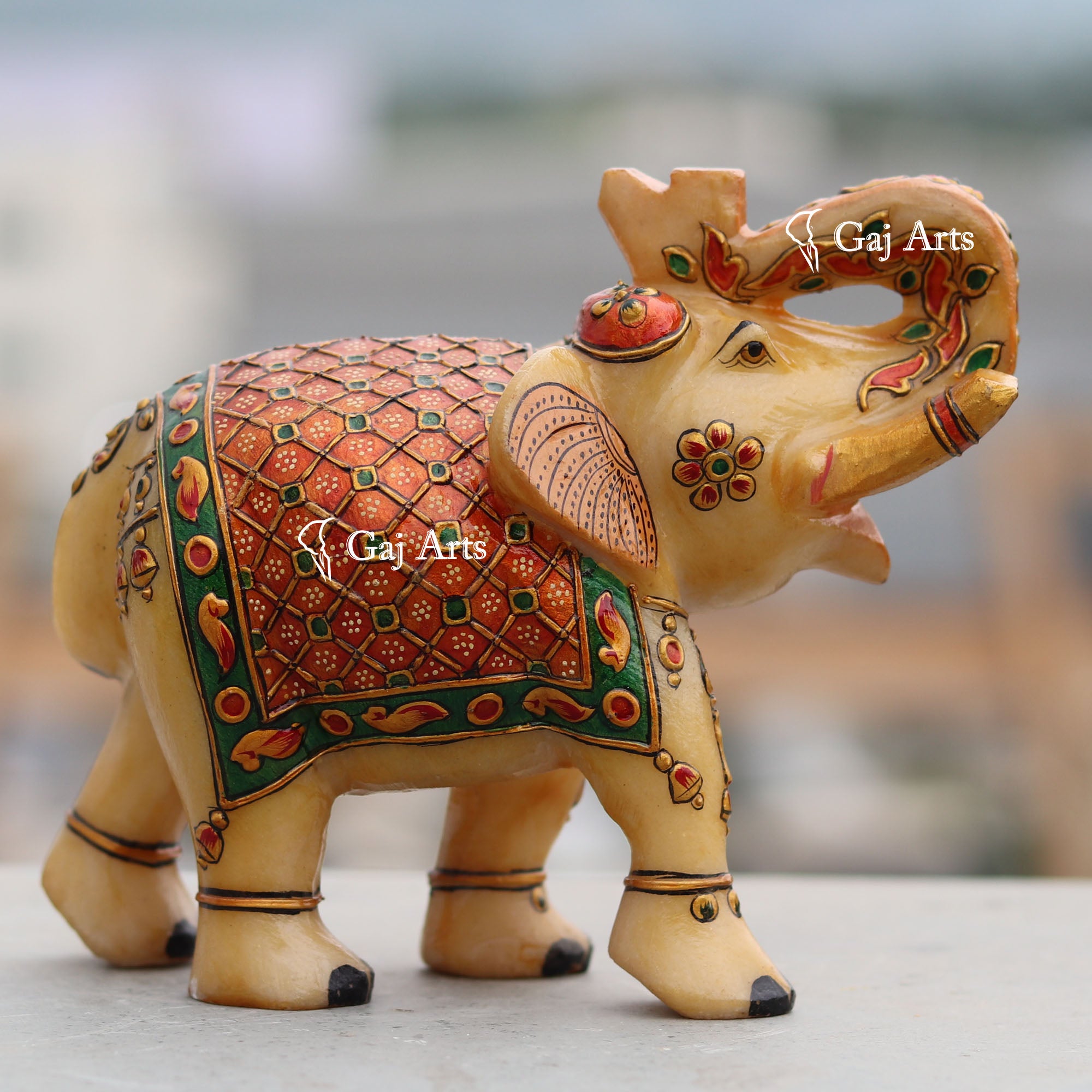White Marble Antique Finish Elephant Idol | 7 Inch